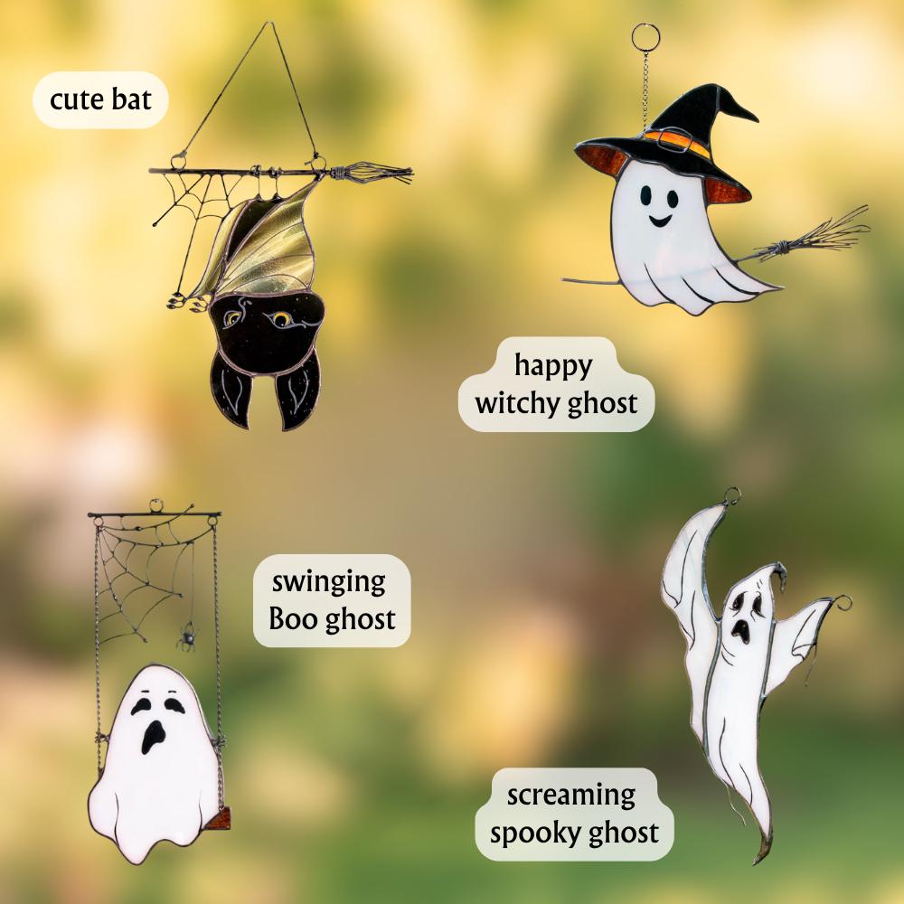 Cute ghost stained glass Halloween suncatcher Whimsigoth decor Ghostface stained glass window hangings Halloween decor indoor Fall artwork