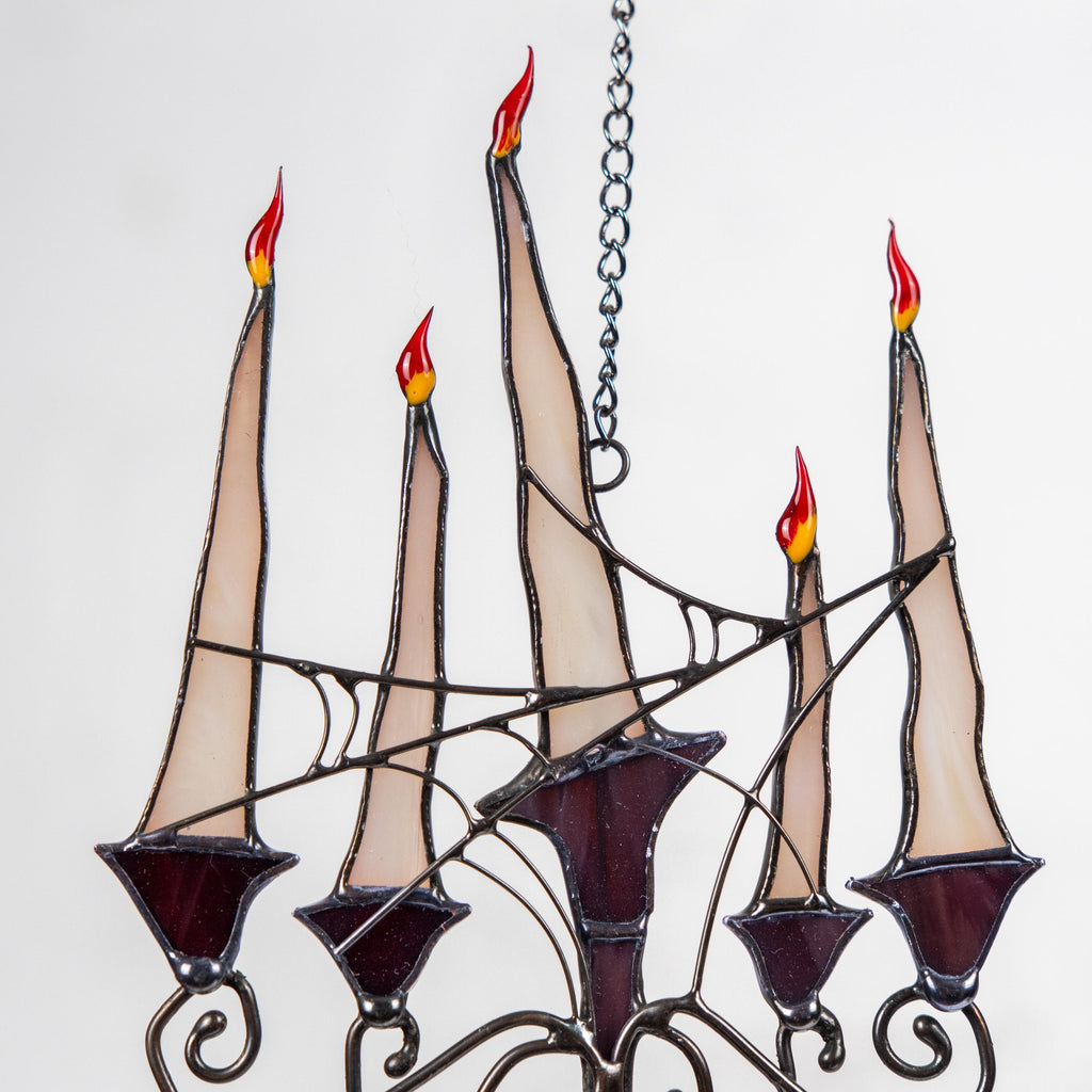 Stained glass Halloween candle holder Gothic candelabra Unique modern candle decor Handmade Halloween gifts for home