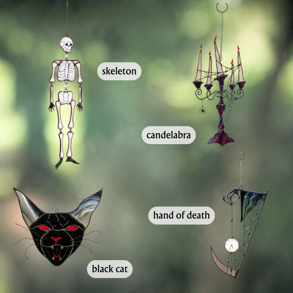 Stained glass Halloween candle holder Gothic candelabra Unique modern candle decor Handmade Halloween gifts for home