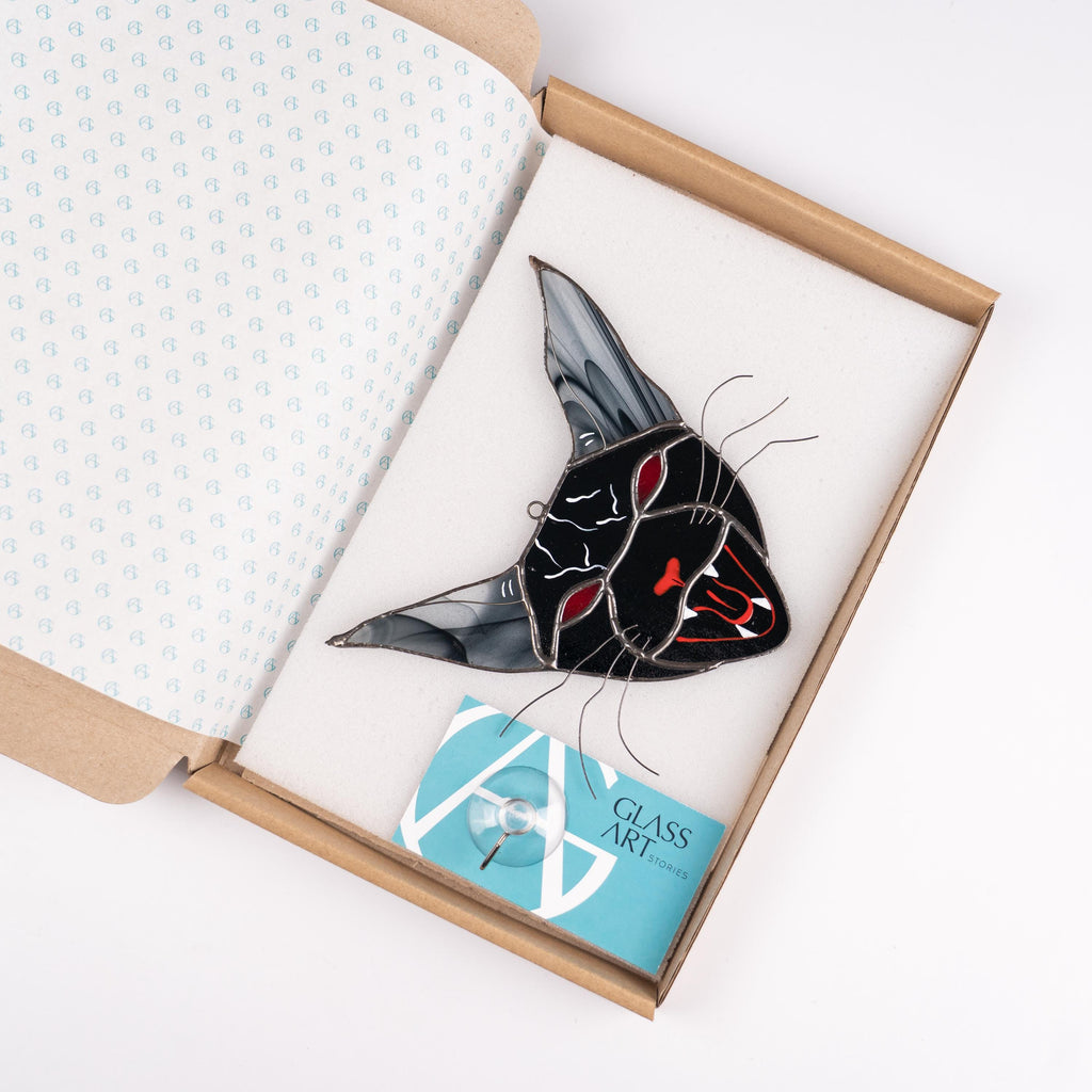 Stained glass cat Halloween decor indoor Custom stained glass window hangings Halloween suncatcher Modern stained glass Halloween gifts