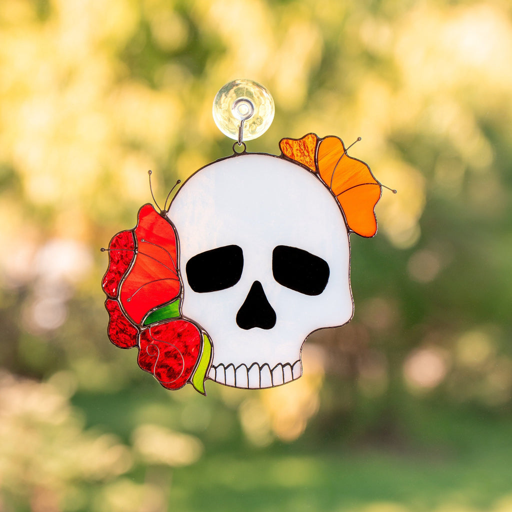 Skull stained glass Halloween suncatcher Autumn style gift Halloween decor indoor stained glass window hangings Skeleton autumn decor