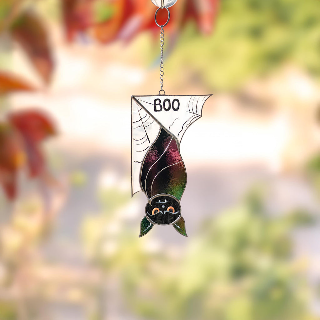 Stained glass bat suncatcher Gothic home decor Halloween window hanging Unique stained glass Halloween gift Bat house decoration