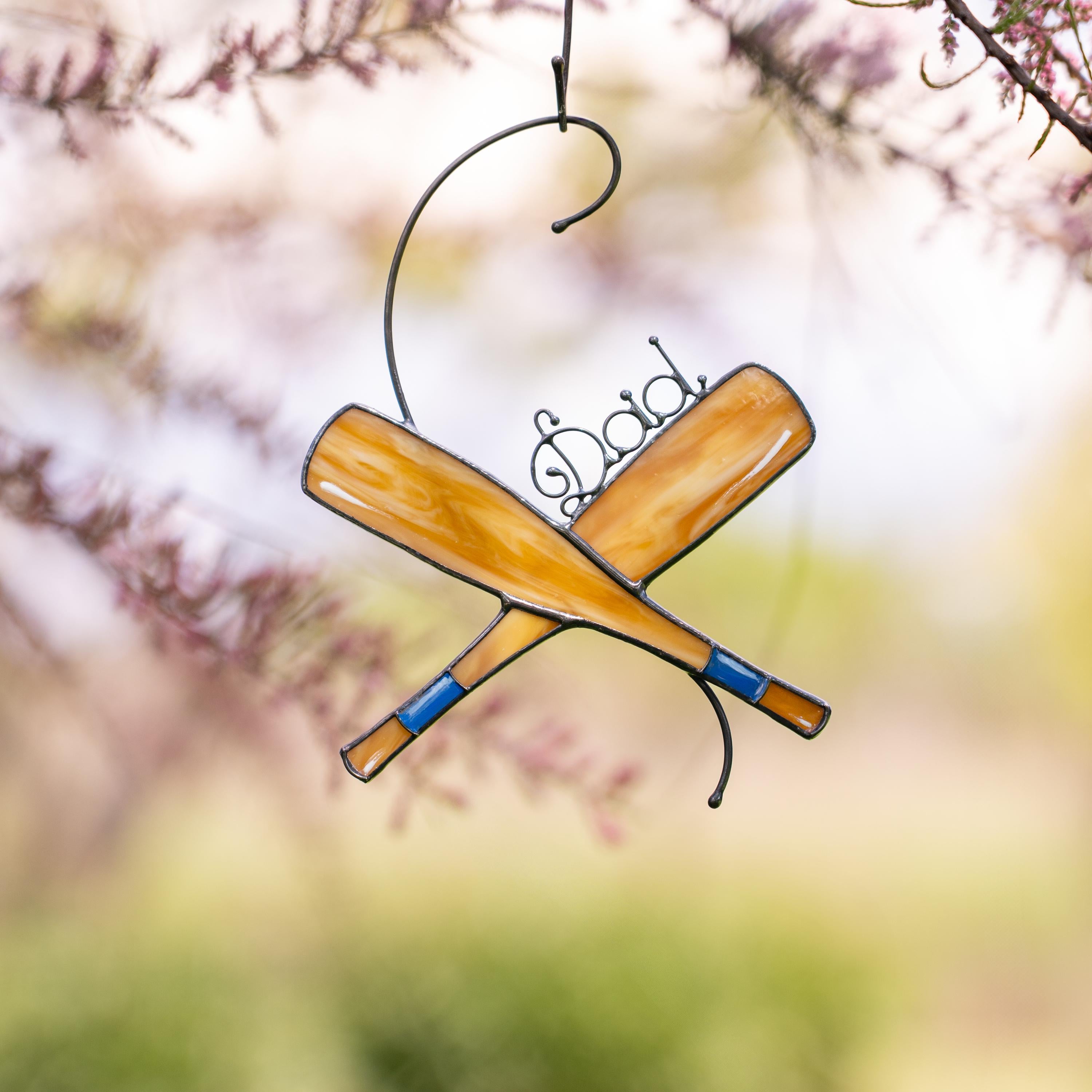 Baseball bat suncatcher Fathers Day gifts Stained glass window hangings