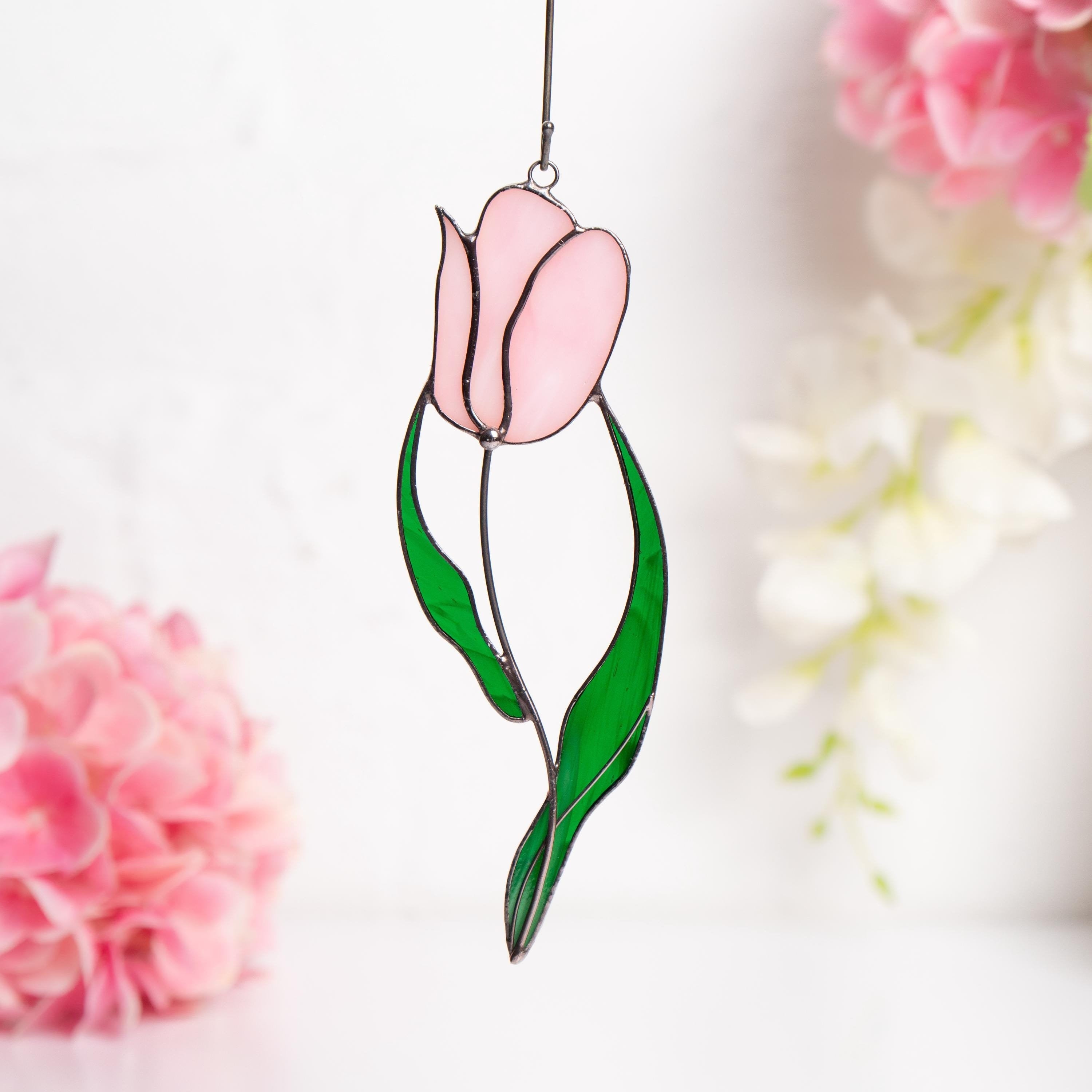 Modern stained glass ornament Godmother gift Custom stained glass window hangings Mom suncatcher Stained glass flower