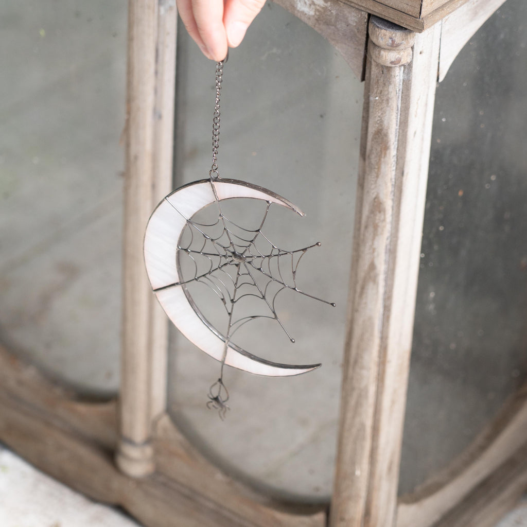 Stained glass moon suncatcher Halloween window hangings Gothic art horror decor Halloween gift for friend