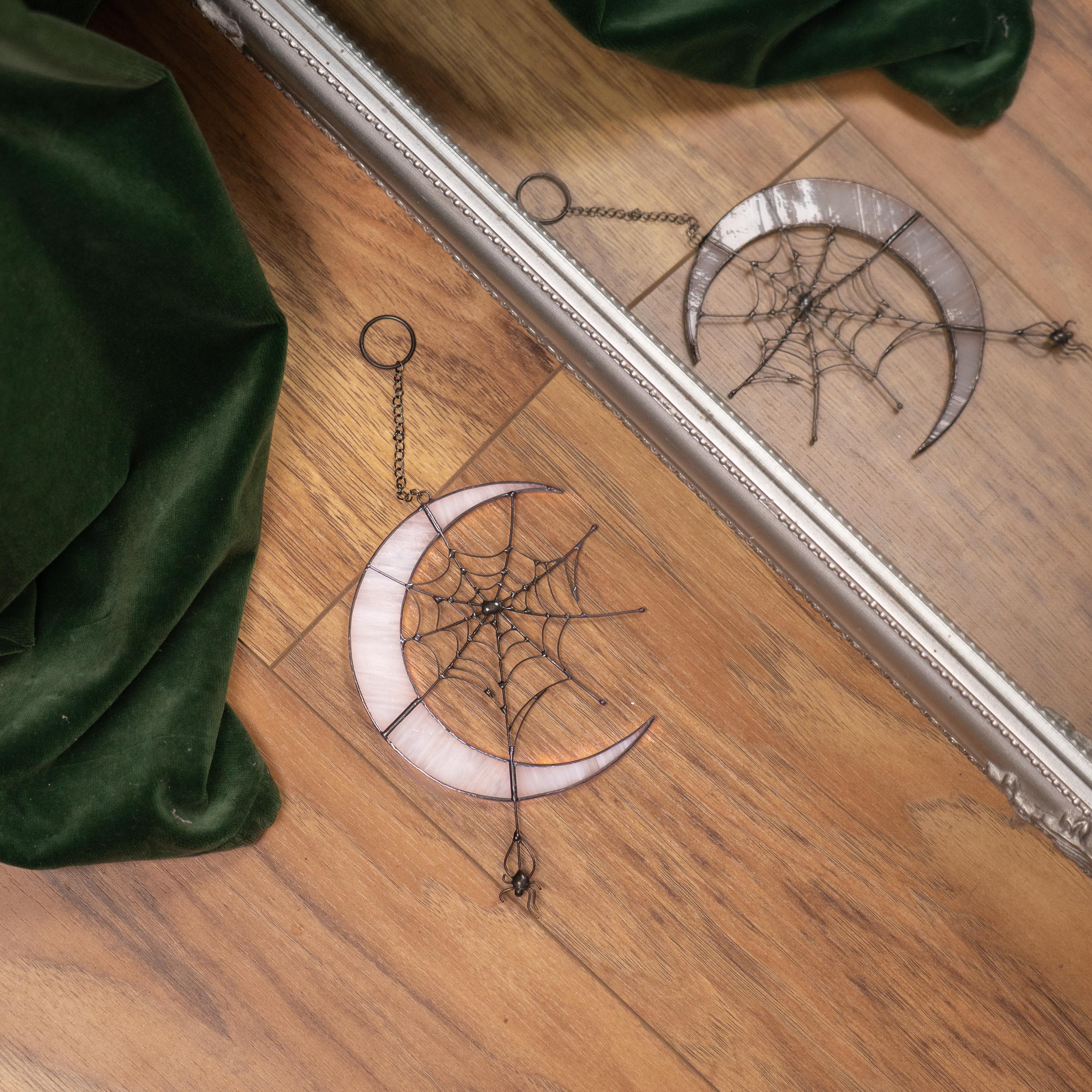 Stained glass moon suncatcher Halloween window hangings Gothic art horror decor Halloween gift for friend