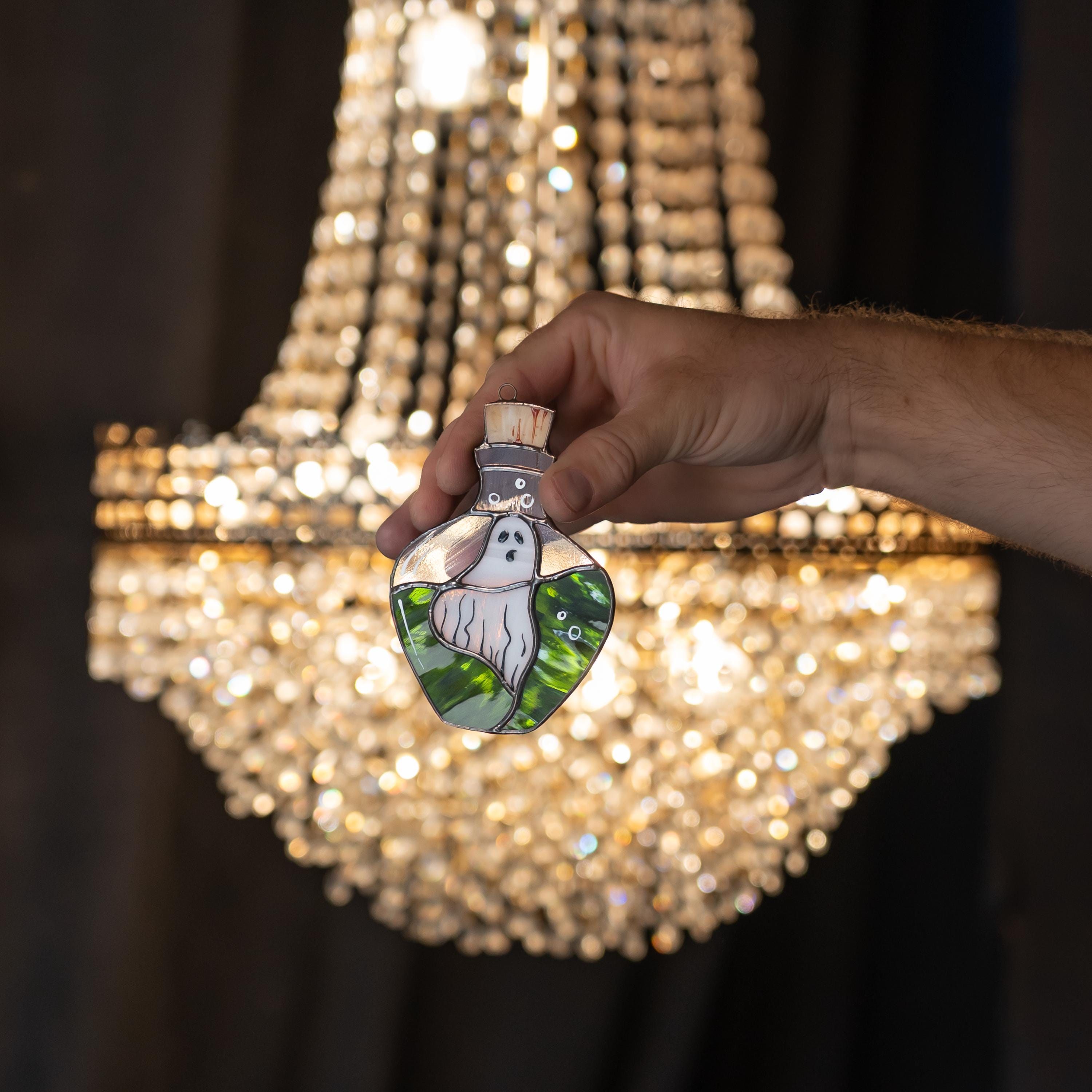 Cute ghost stained glass art suncatcher Haunted potion bottle window hangings Cute handmade gift for Halloween party