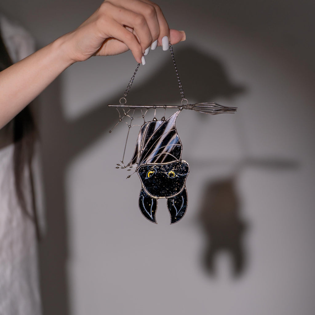 Stained glass bat suncatcher Halloween home decor Handmade daughter gift Fantasy decor window hangings