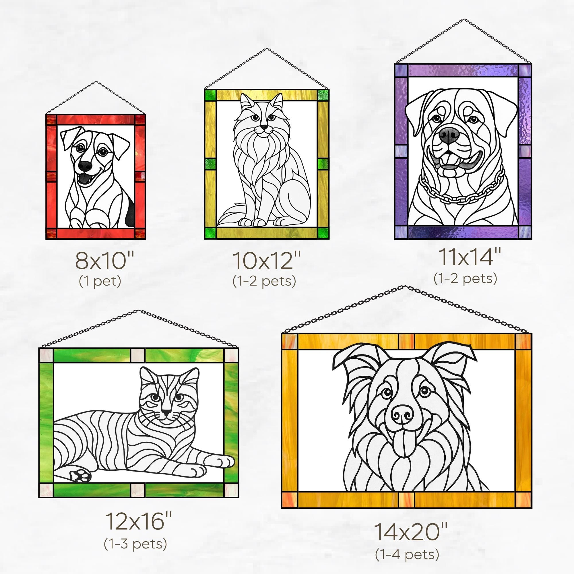 Pet portrait from photo stained glass window hangings Dog memorial sympathy gift