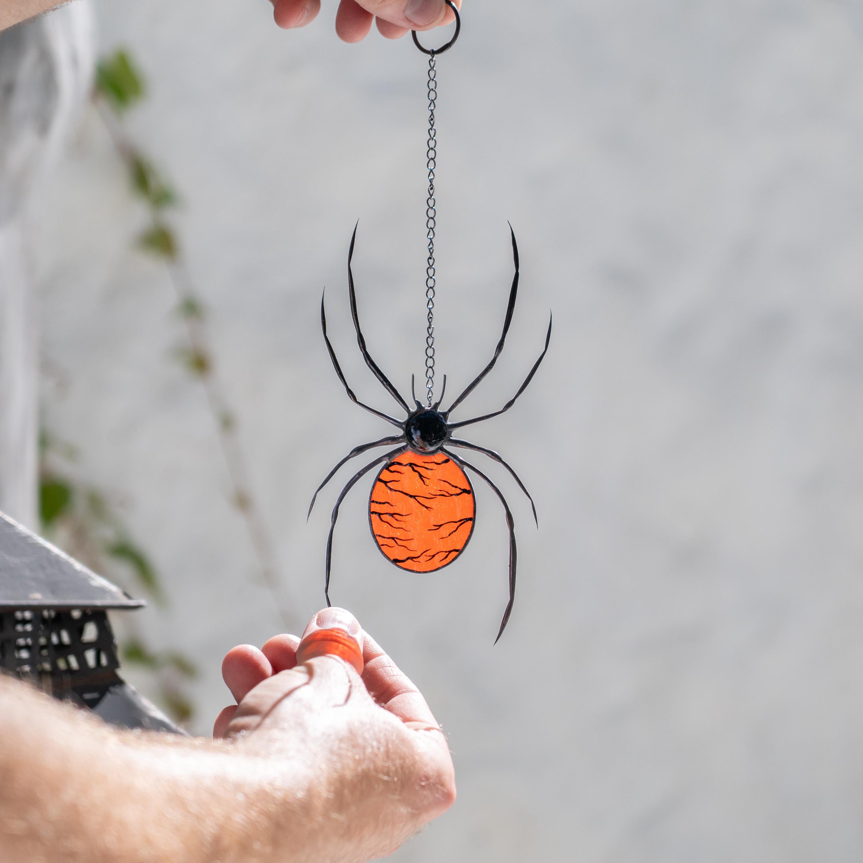 Stained glass spider suncatcher Halloween window hangings Dark art jumping spider decor Creepy horror gifts