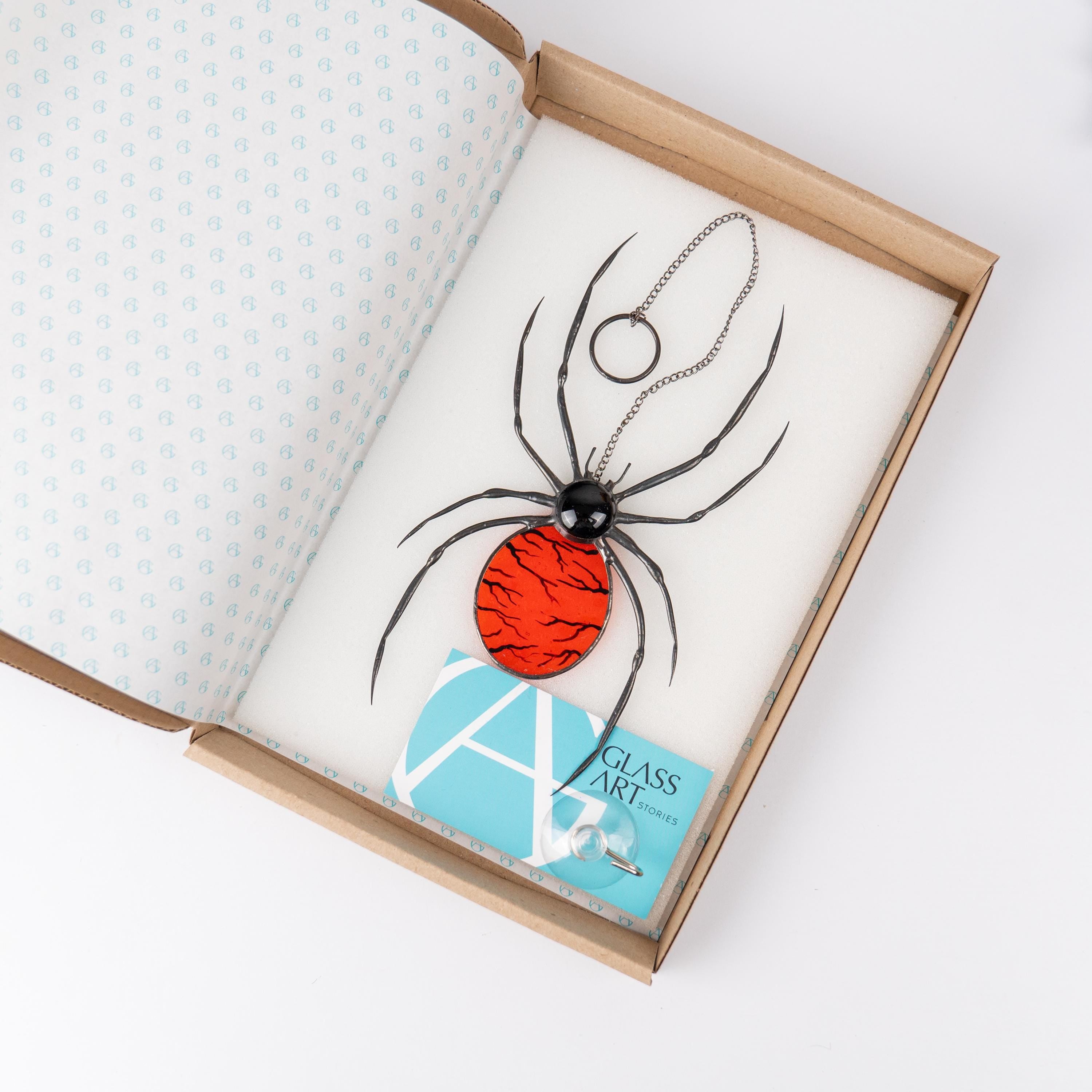 Stained glass spider suncatcher Halloween window hangings Dark art jumping spider decor Creepy horror gifts
