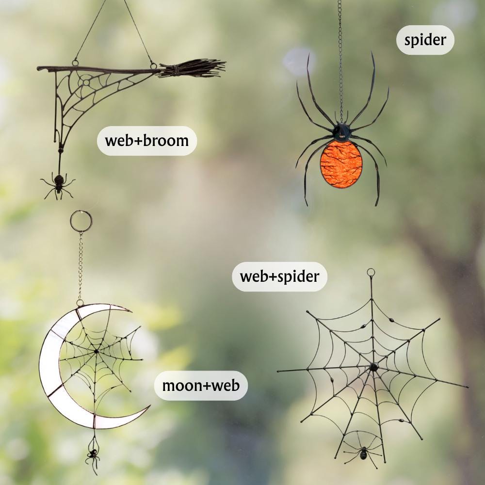 Stained glass spider suncatcher Halloween window hangings Dark art jumping spider decor Creepy horror gifts