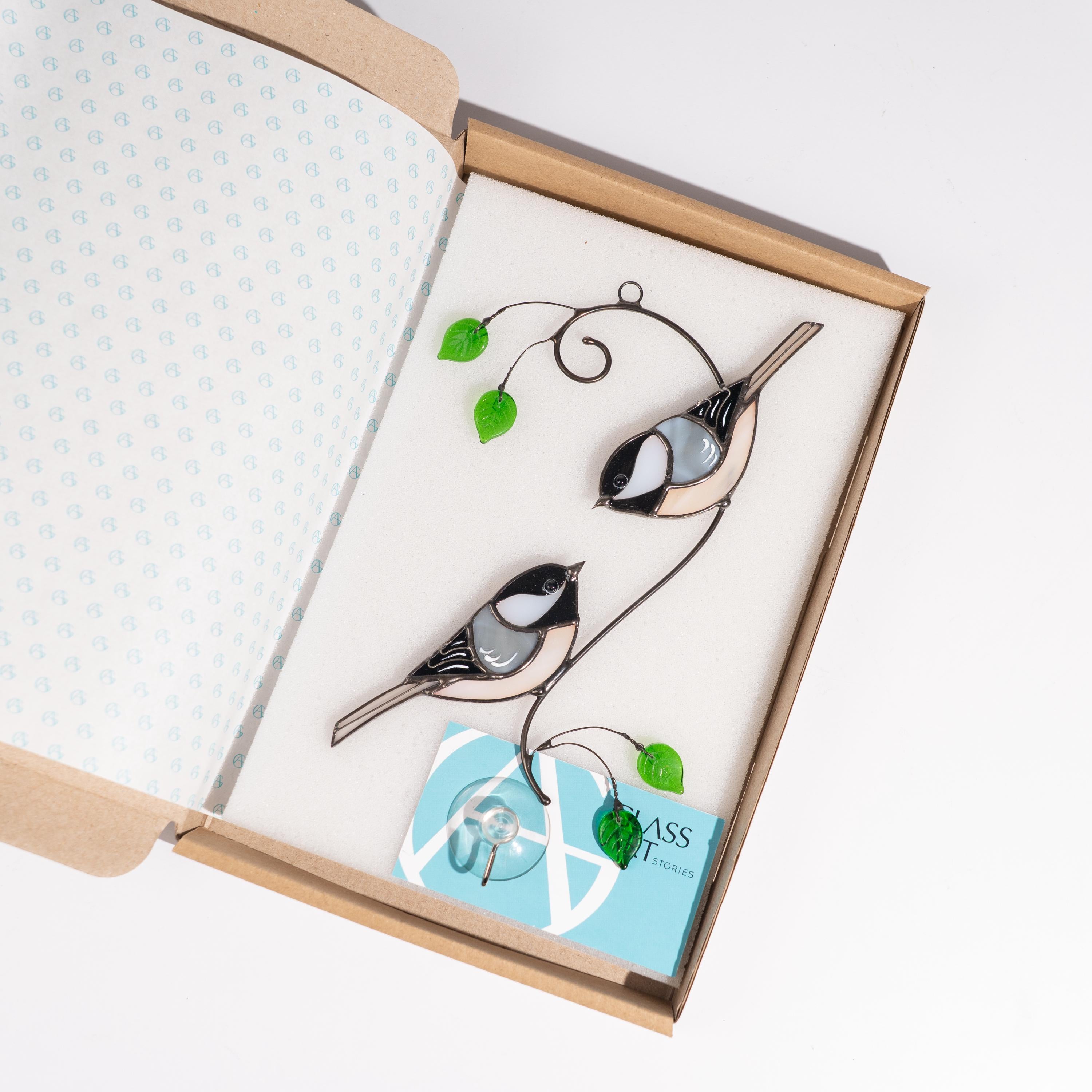 Stained glass birds suncatcher Grandparent gifts Chickadee ornament window hangings Best gift for mom Chickadee art