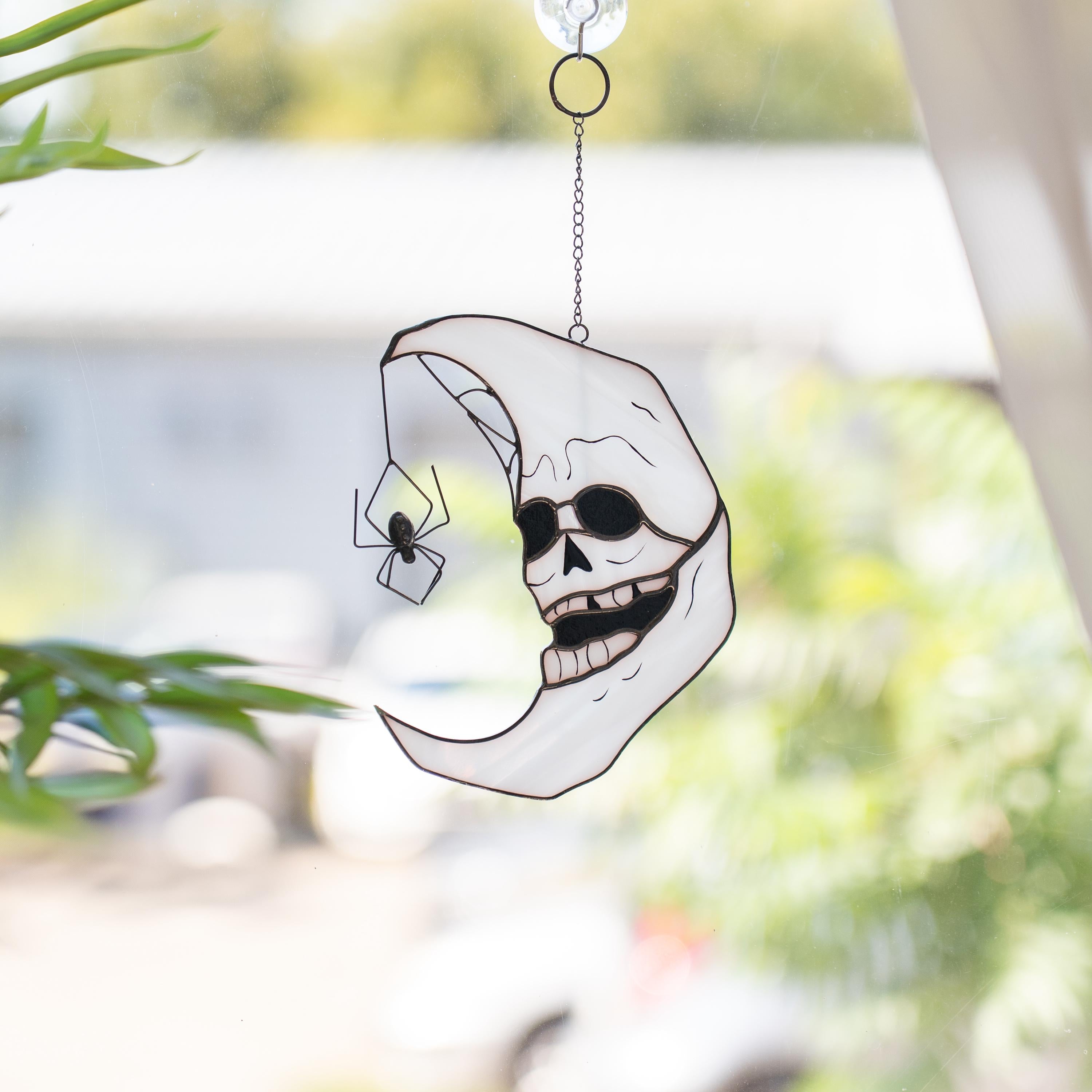 Halloween stained glass window hangings Whimsigoth decor Halloween suncatcher Moon ornament stained glass art Gothic gifts