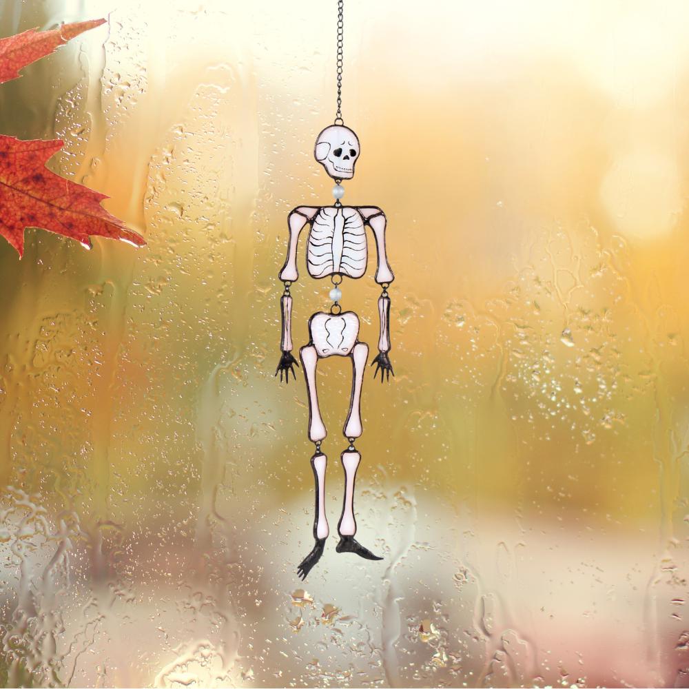 Skeleton stained glass window hangings Halloween wall decor Stained glass horror Halloween gift Skull Gothic decor