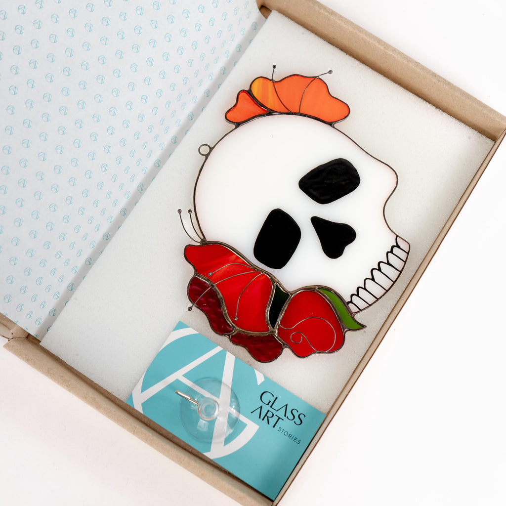 Halloween suncatcher Skull stained glass window hangings Halloween gothic home decor Halloween ornament Rose fall artwork