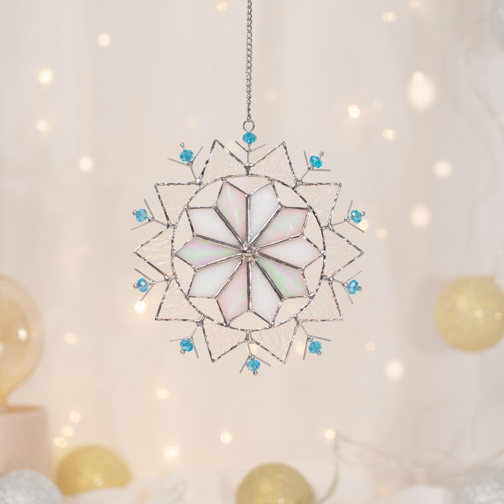 Snowflakes stained glass sun catchers Grandparent gifts for Christmas Snowflake art stained glass window hangings Handmade Christmas gift