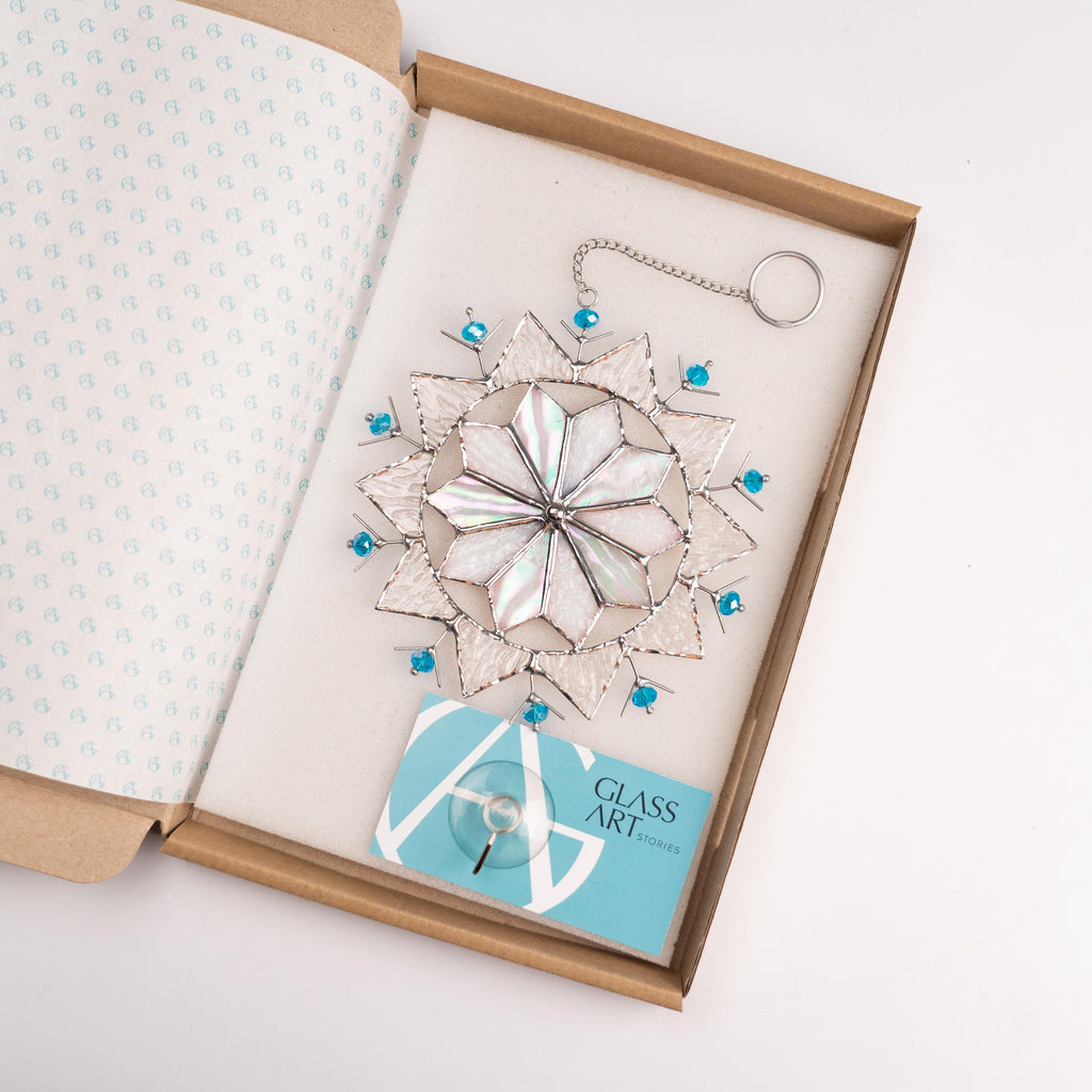 Snowflakes stained glass sun catchers Grandparent gifts for Christmas Snowflake art stained glass window hangings Handmade Christmas gift