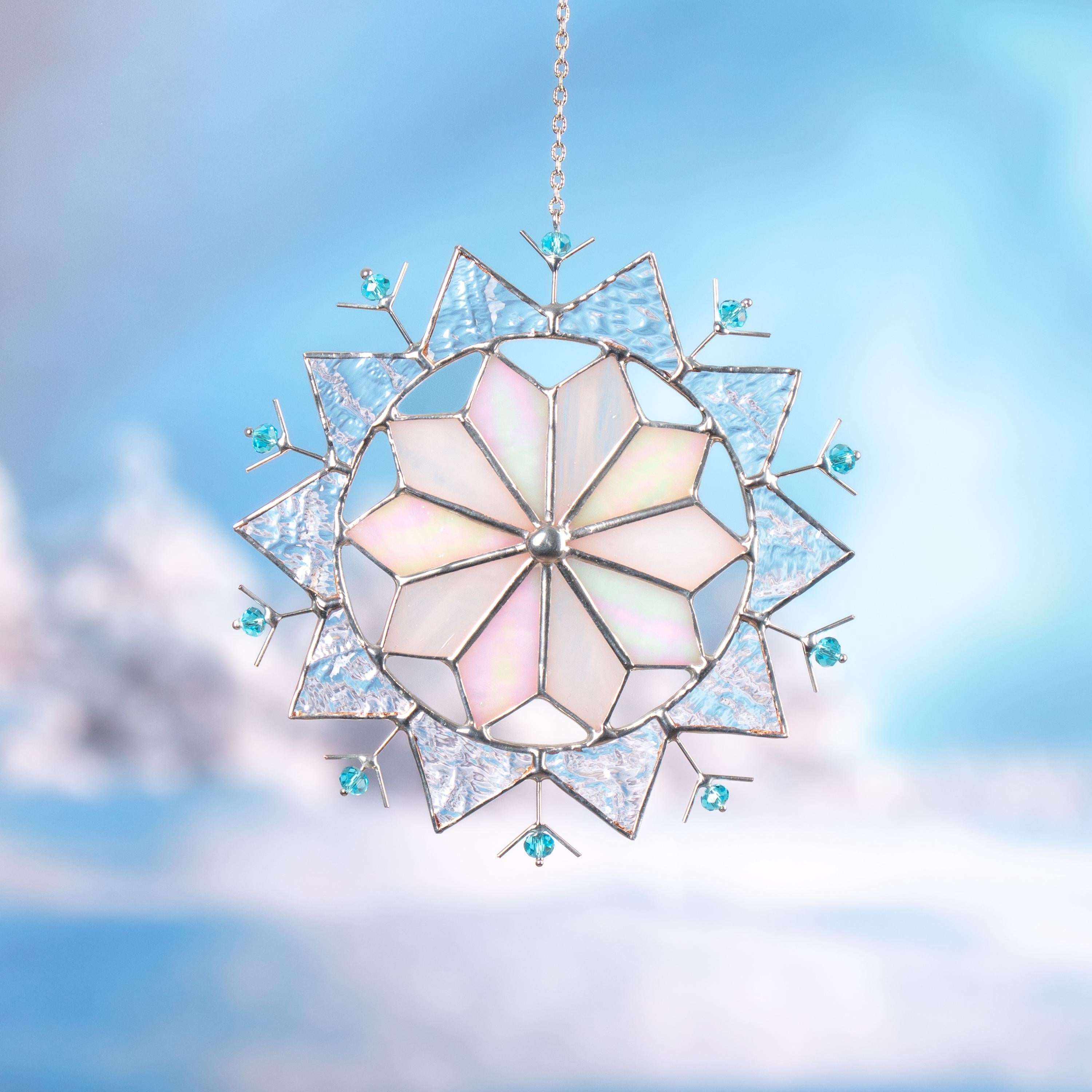 Christmas vacation decor Snowflake ornament Custom stained glass window hangings Snowflake art Modern stained glass snowflake suncatcher