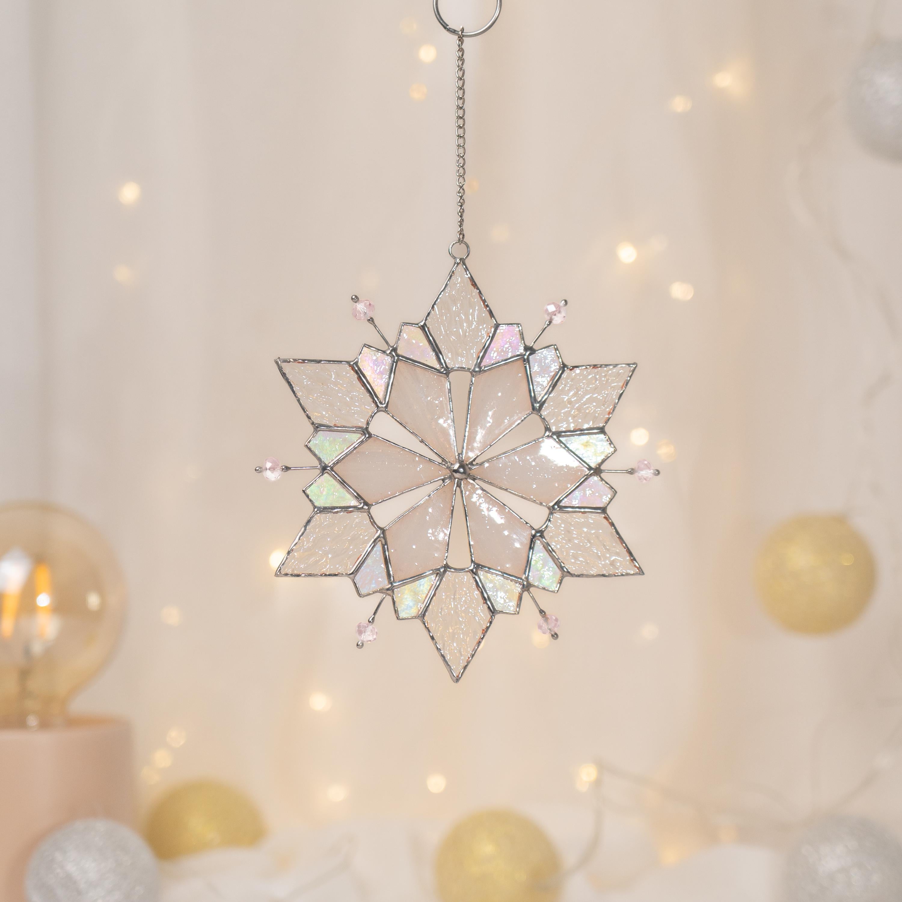 Christmas artwork stained glass window hangings Christmas gifts sister in law Christmas countdown Snowflake stained glass suncatcher