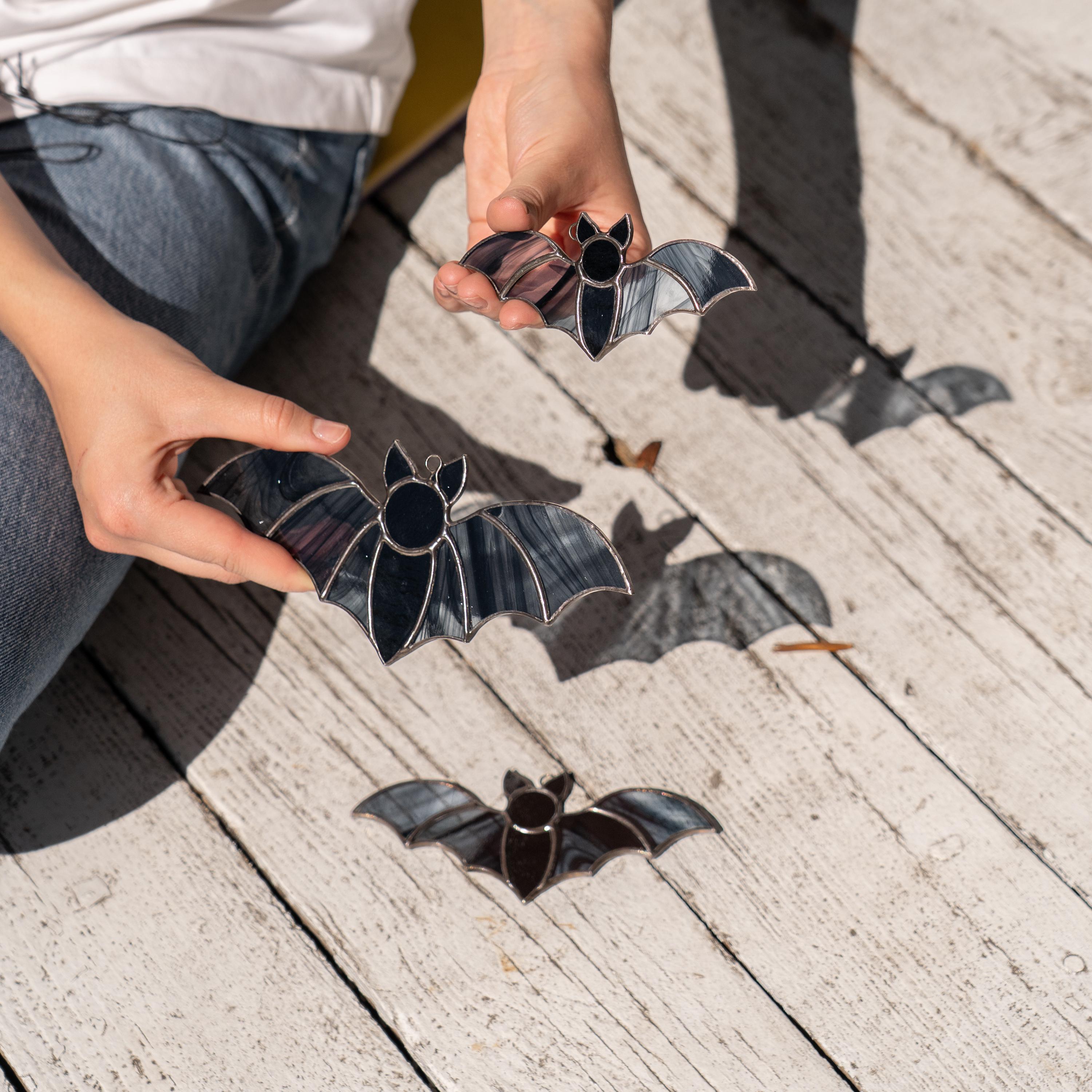 Bat wings stained glass window hangings Outdoor Halloween decor Bat stained glass Halloween suncatcher Spooky gifts Halloween gift box