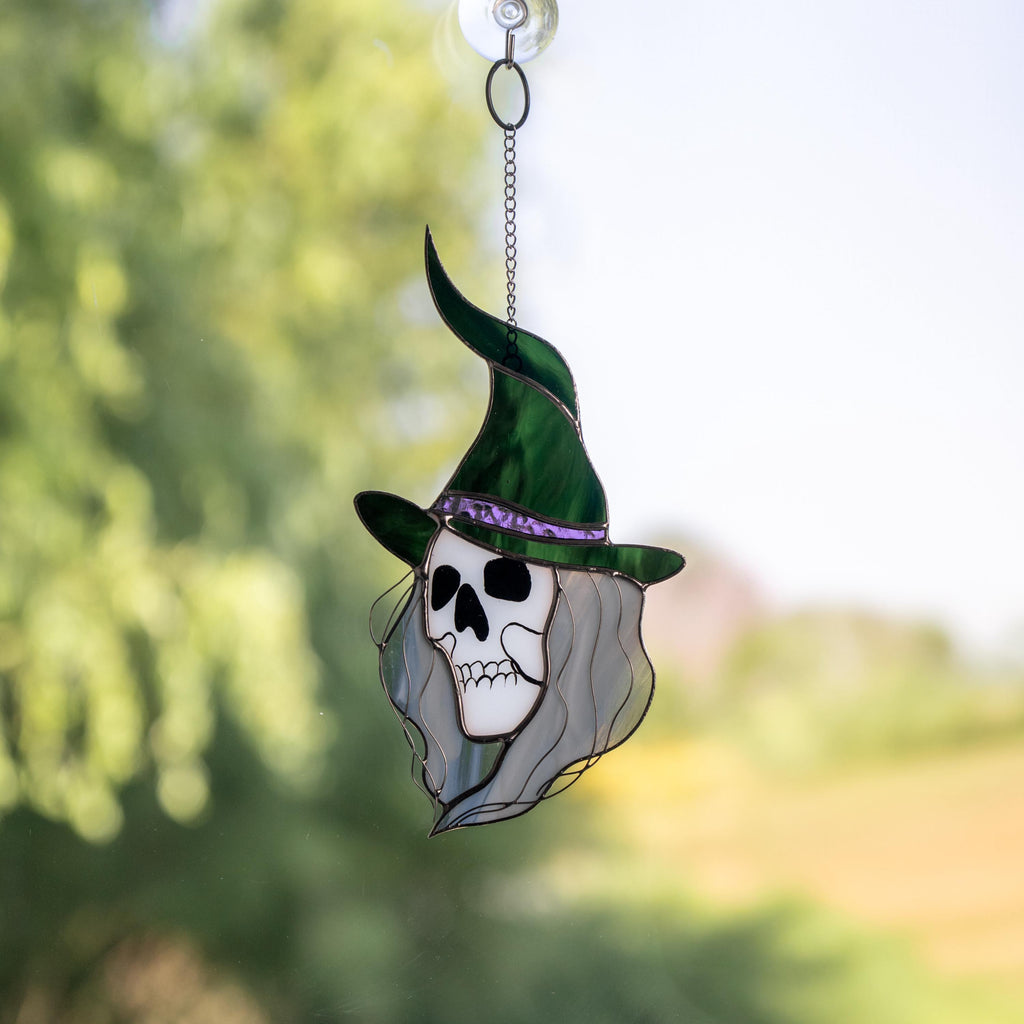 Witch stained glass sun catcher Halloween decor indoor Witch gifts stained glass window hangings Hex Halloween suncatcher