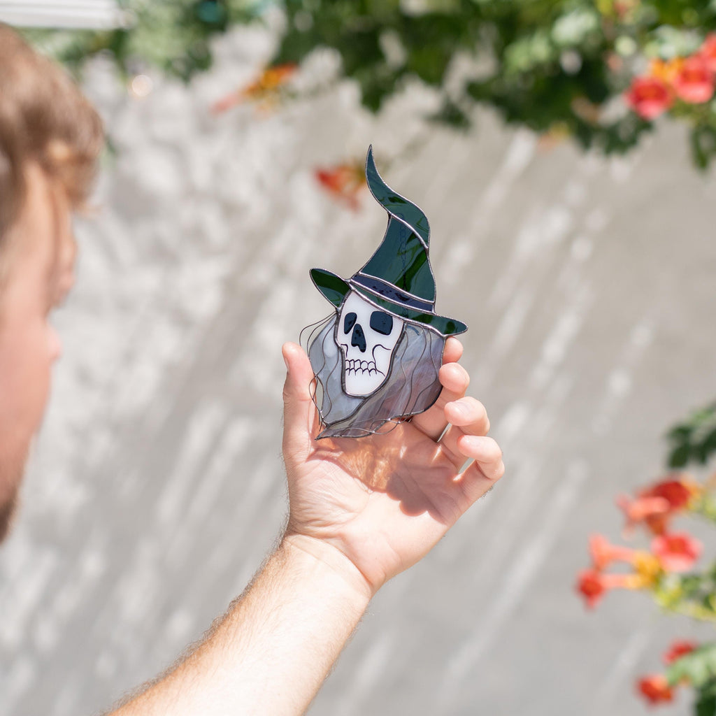 Witch stained glass sun catcher Halloween decor indoor Witch gifts stained glass window hangings Hex Halloween suncatcher