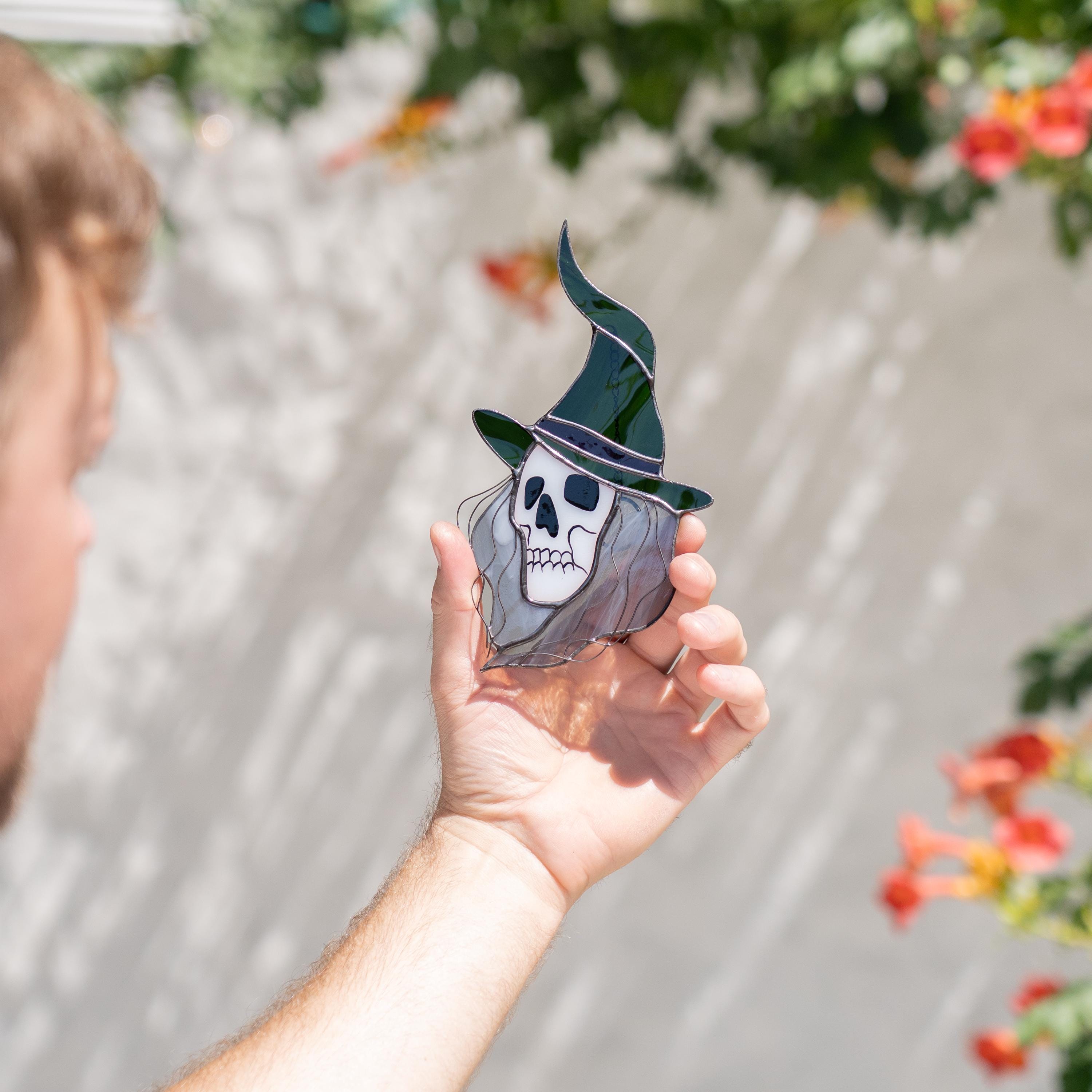 Witch stained glass sun catcher Halloween decor indoor Witch gifts stained glass window hangings Hex Halloween suncatcher