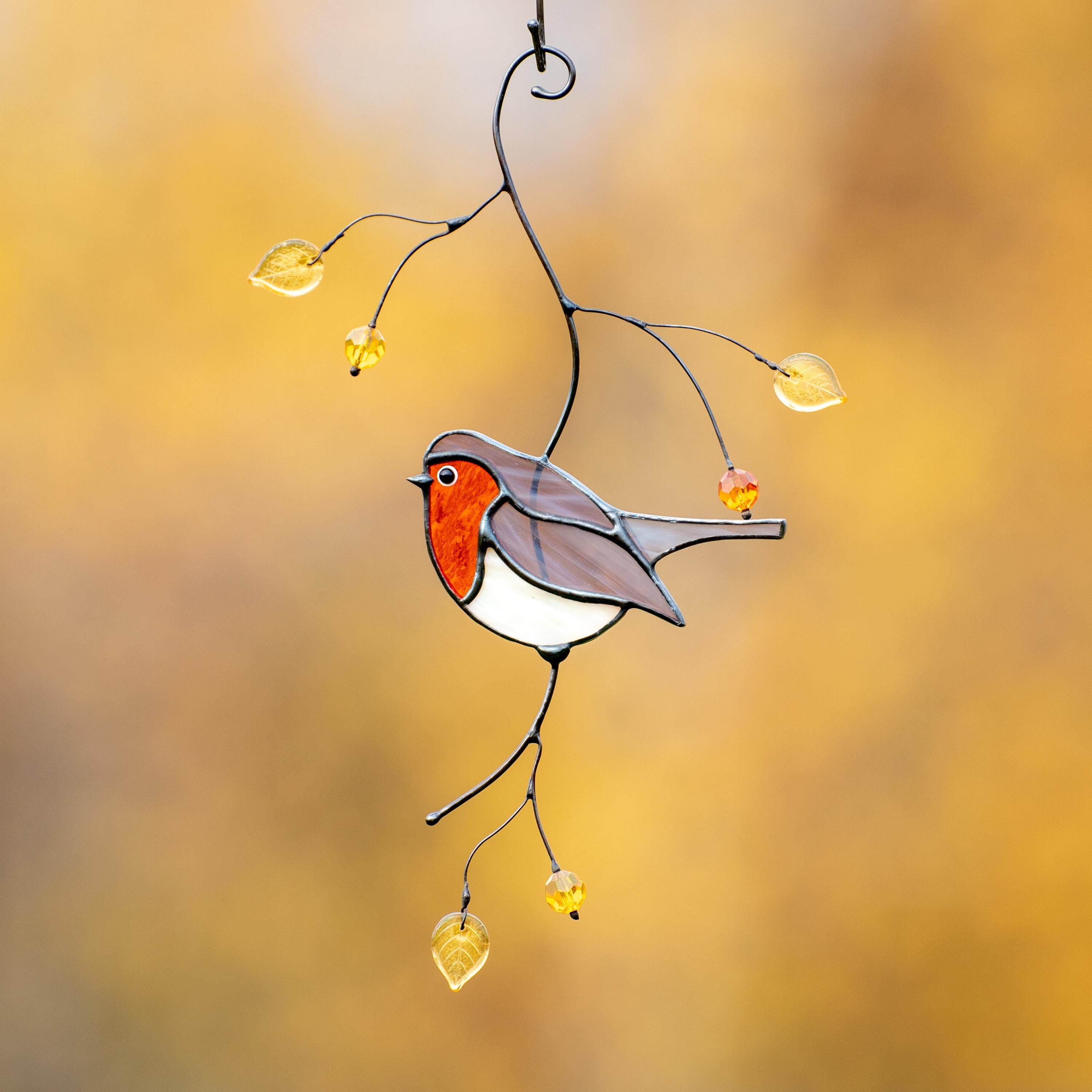 Christmas Robin stained glass bird Gift for bird lovers stained glass window hangings Mother in law gifts stained glass sun catcher