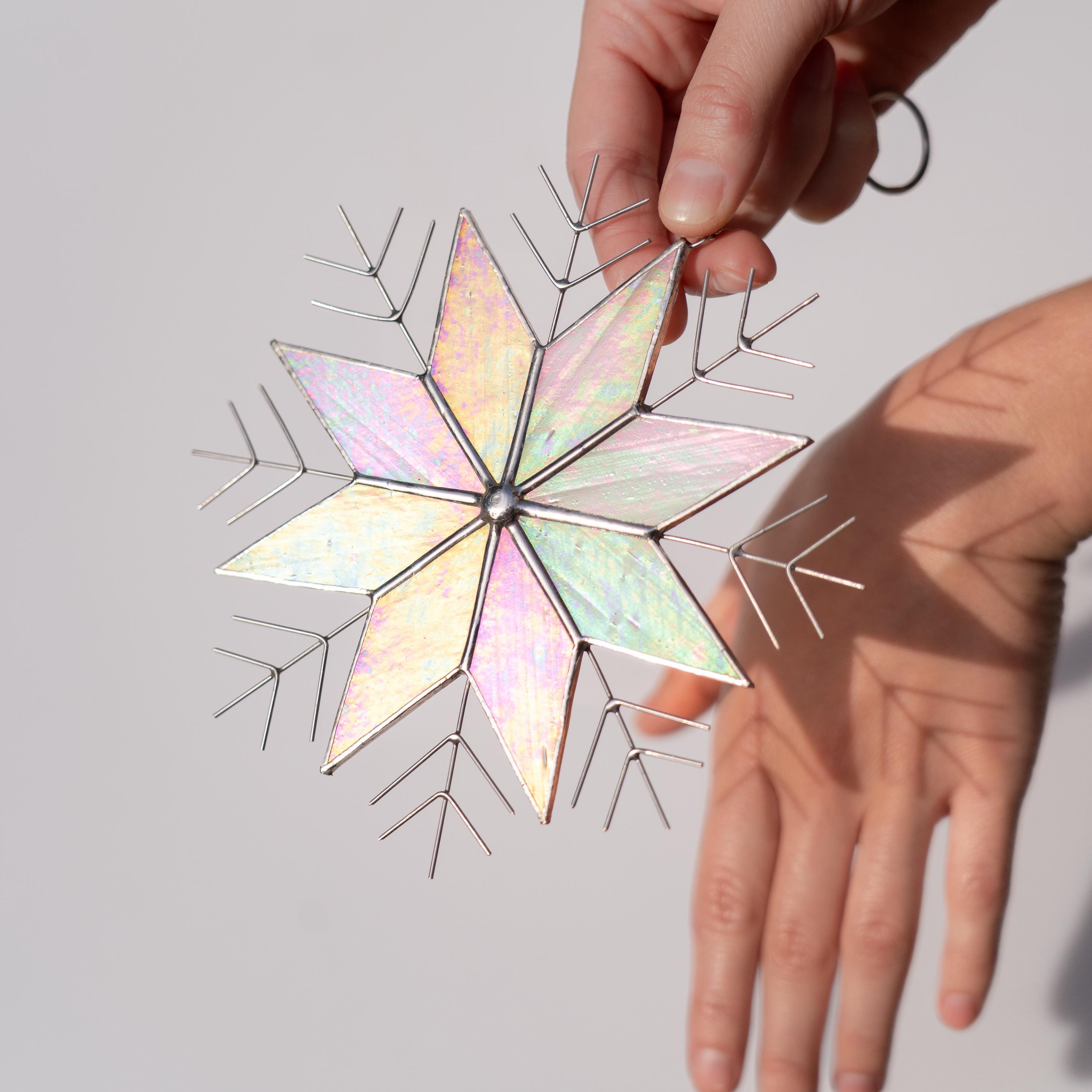 Snowflakes stained glass window hangings Christmas gifts ideas Winter decor stained glass sun catcher Handmade product Christmas decoration