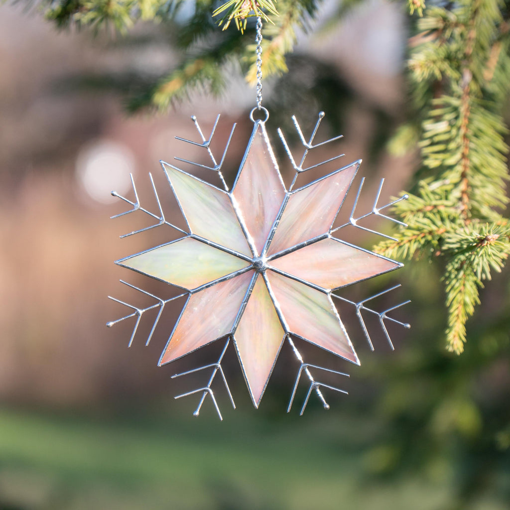 Snowflakes stained glass window hangings Christmas gifts ideas Winter decor stained glass sun catcher Handmade product Christmas decoration