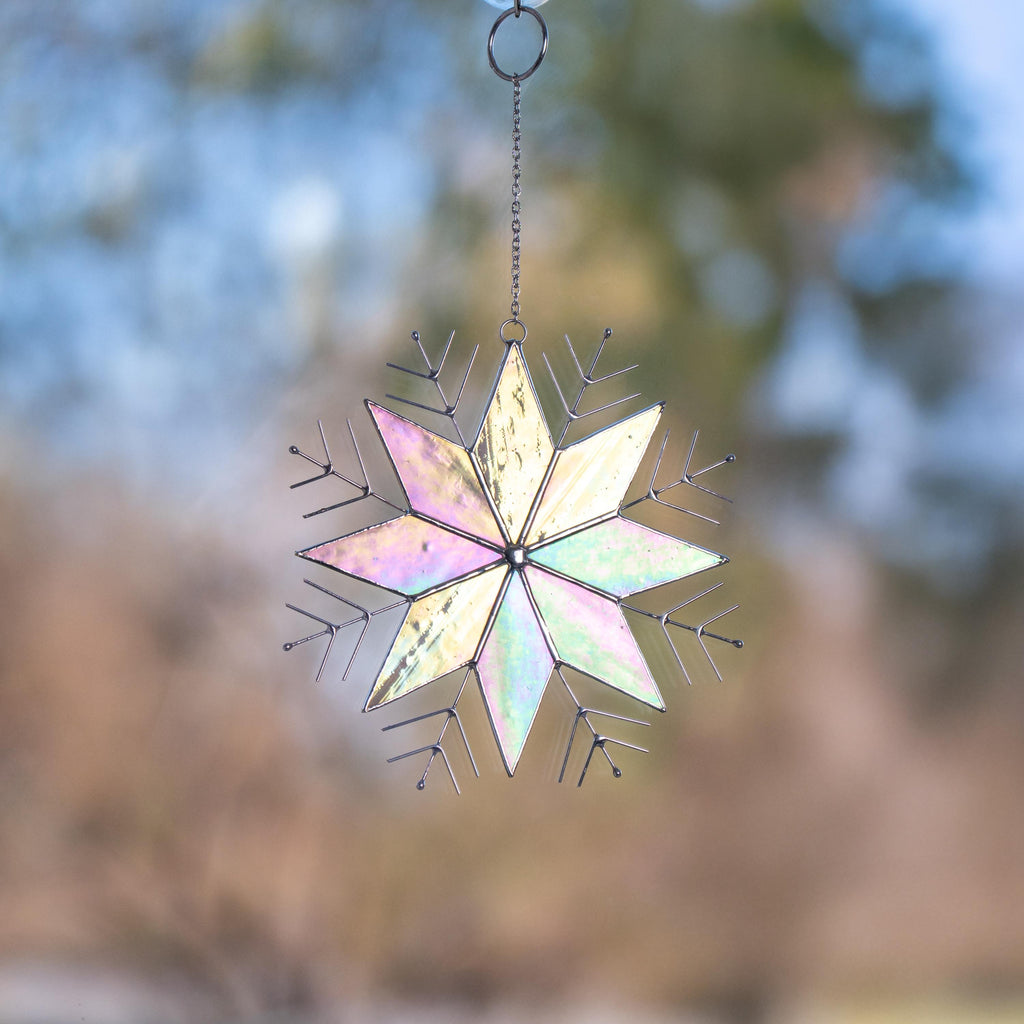 Snowflakes stained glass window hangings Christmas gifts ideas Winter decor stained glass sun catcher Handmade product Christmas decoration