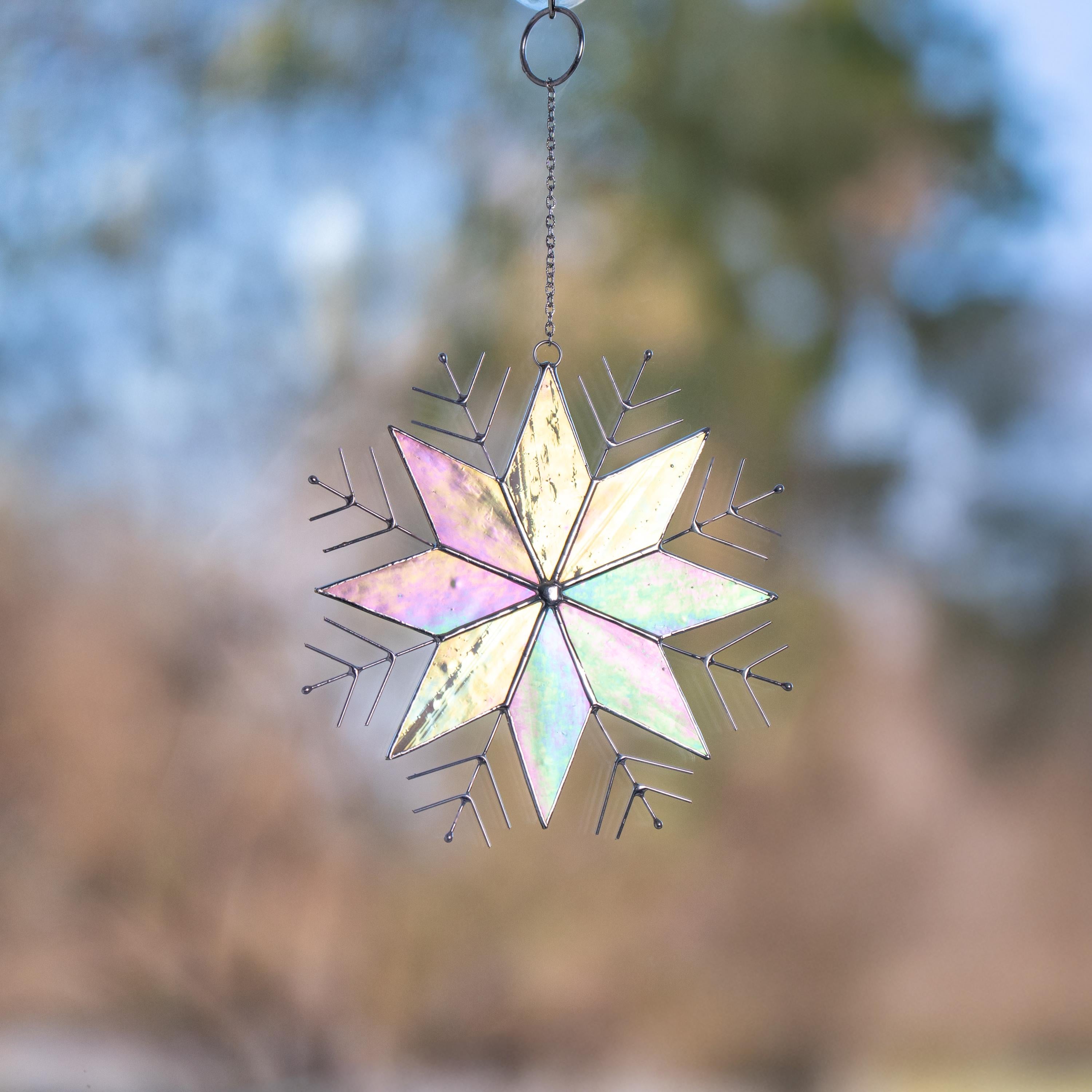 Snowflakes stained glass window hangings Christmas gifts ideas Winter decor stained glass sun catcher Handmade product Christmas decoration