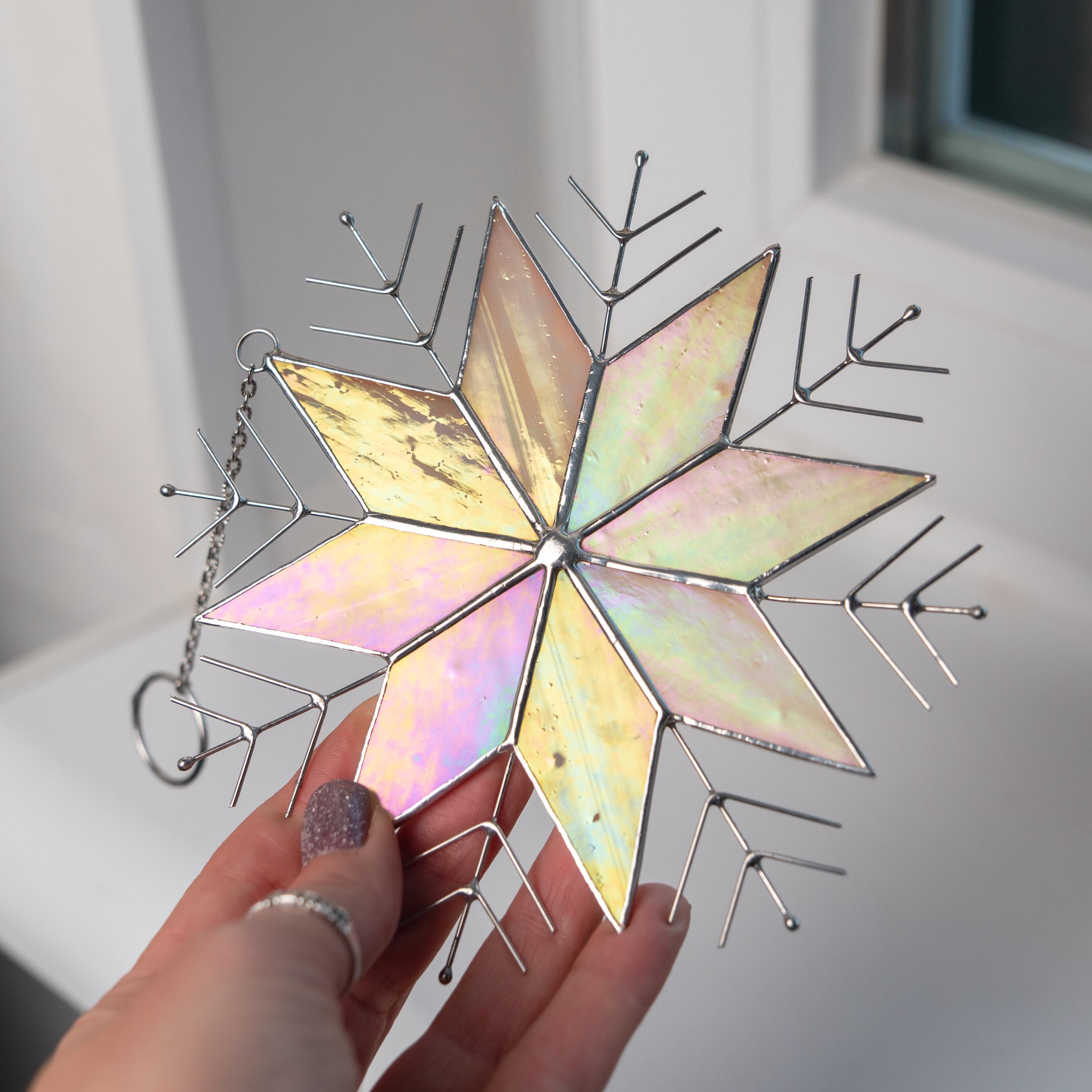 Snowflakes stained glass window hangings Christmas gifts ideas Winter decor stained glass sun catcher Handmade product Christmas decoration