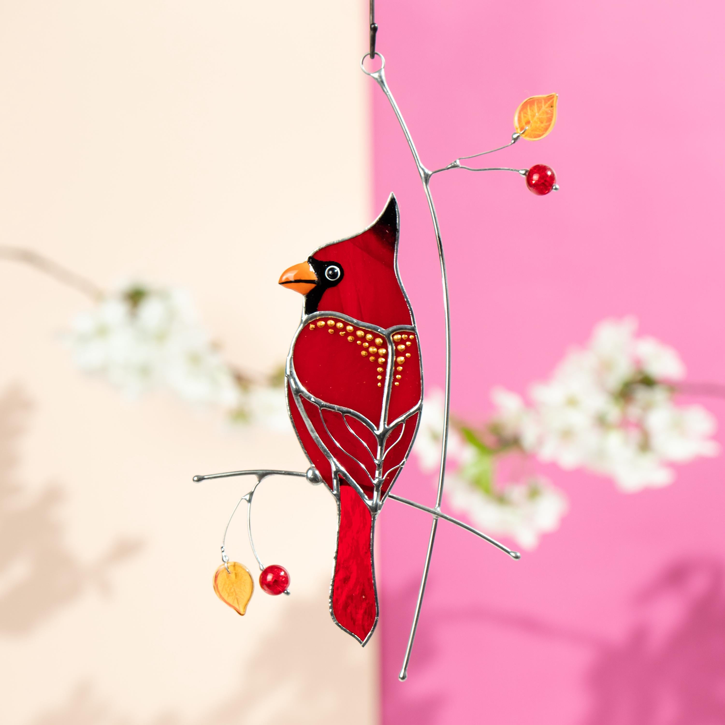 Cardinal stained glass memorial suncatcher Godfather gift Cardinal gifts stained glass window hangings Outdoor garden art