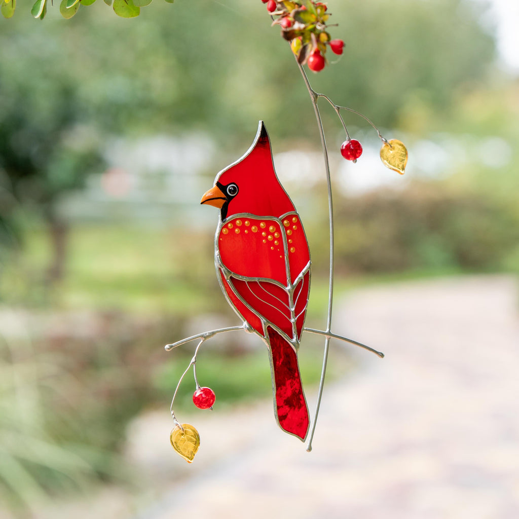 Cardinal stained glass memorial suncatcher Godfather gift Cardinal gifts stained glass window hangings Outdoor garden art