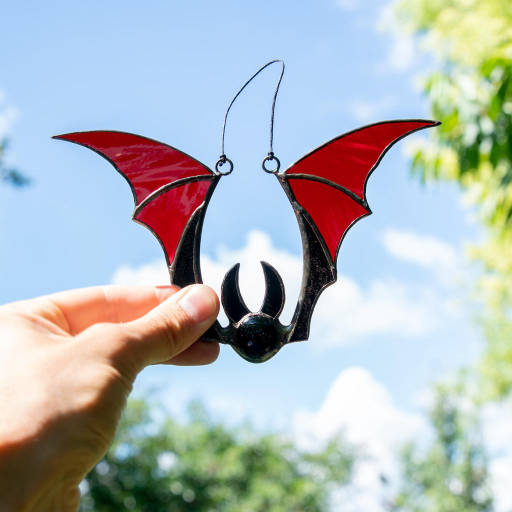 Bat stained glass window hangings Whimsigoth decor Stained glass Halloween suncatcher Bat wings Halloween decor indoor