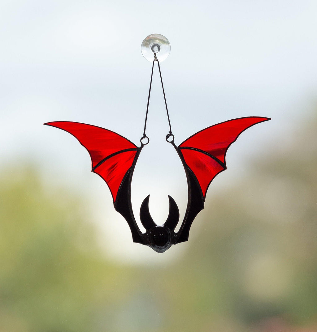 Bat stained glass window hangings Whimsigoth decor Stained glass Halloween suncatcher Bat wings Halloween decor indoor