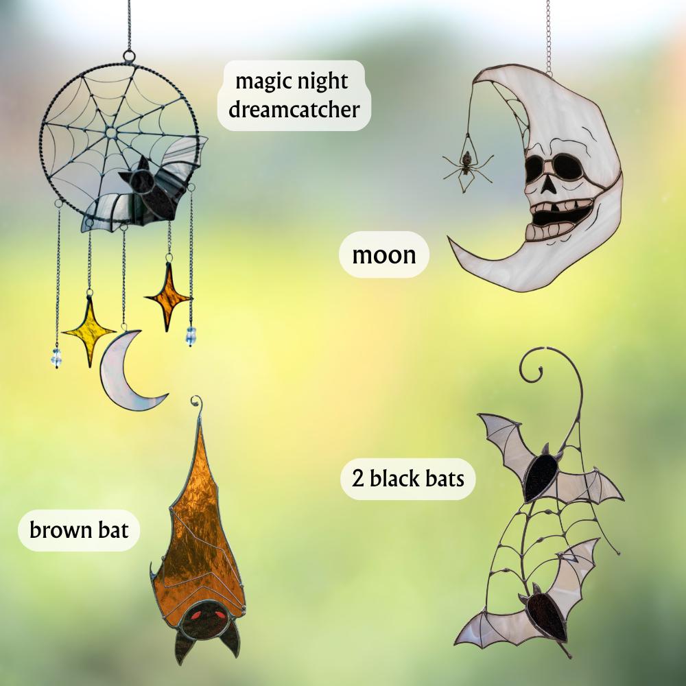 Spooky stained glass dreamcatcher Unique Halloween window hangings Gothic home decor gift