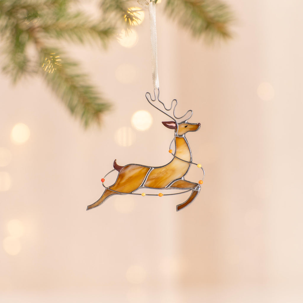 Reindeer stained glass suncatcher Grandma Christmas gift Christmas tree ornaments stained glass window hangings Christmas decoration