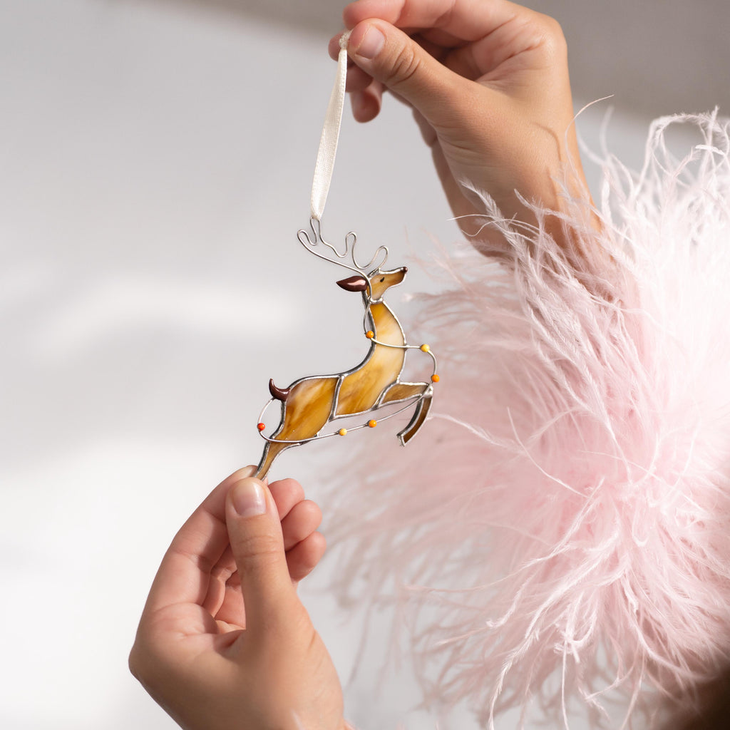 Reindeer stained glass suncatcher Grandma Christmas gift Christmas tree ornaments stained glass window hangings Christmas decoration