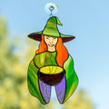 Halloween with stained glass sun catcher Spooky decor Witch gifts stained glass window hangings Hex outdoor fall decorations