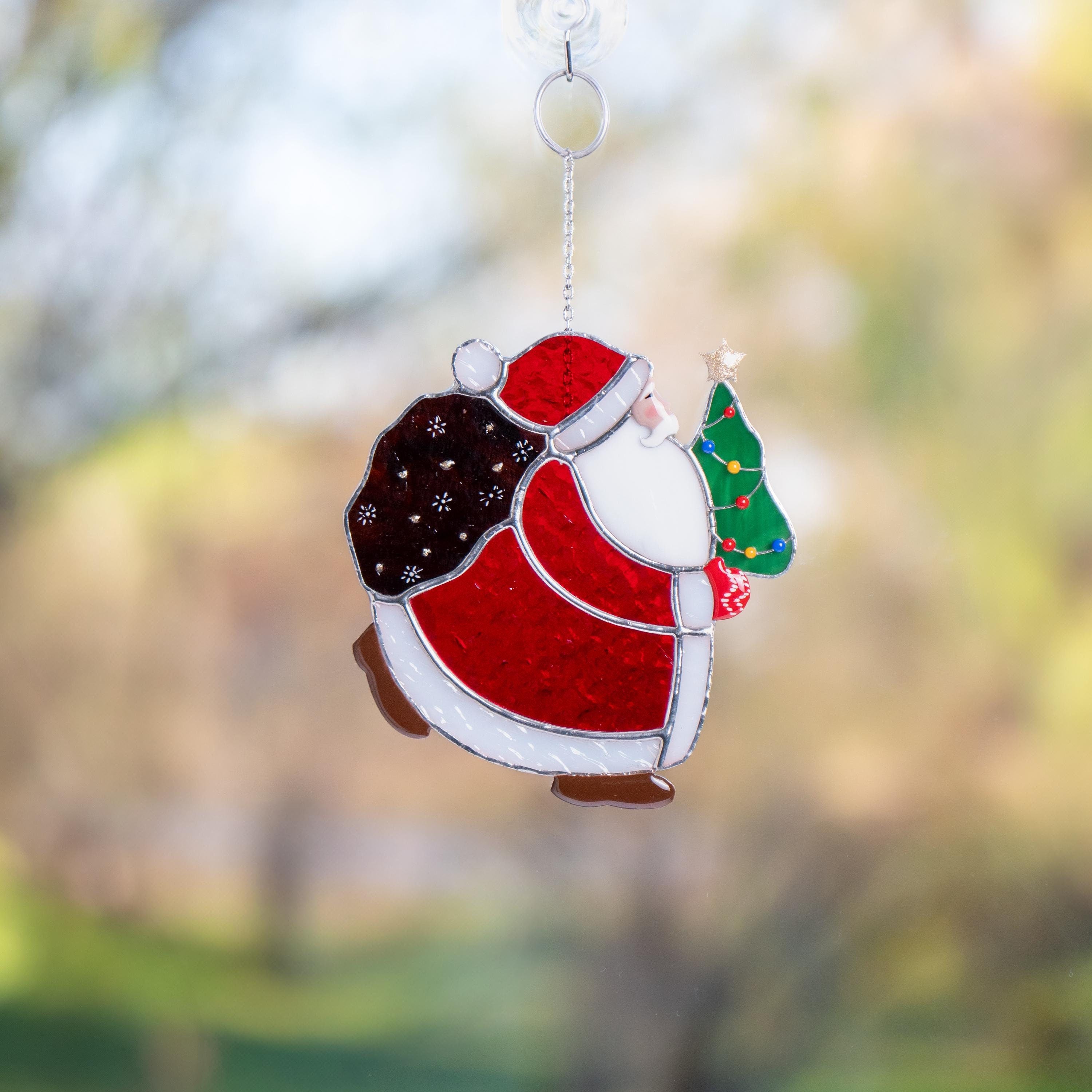 Stained glass Christmas ornaments Christmas tree stained glass window hangings Christmas dad gift Santa ornament stained glass suncatcher