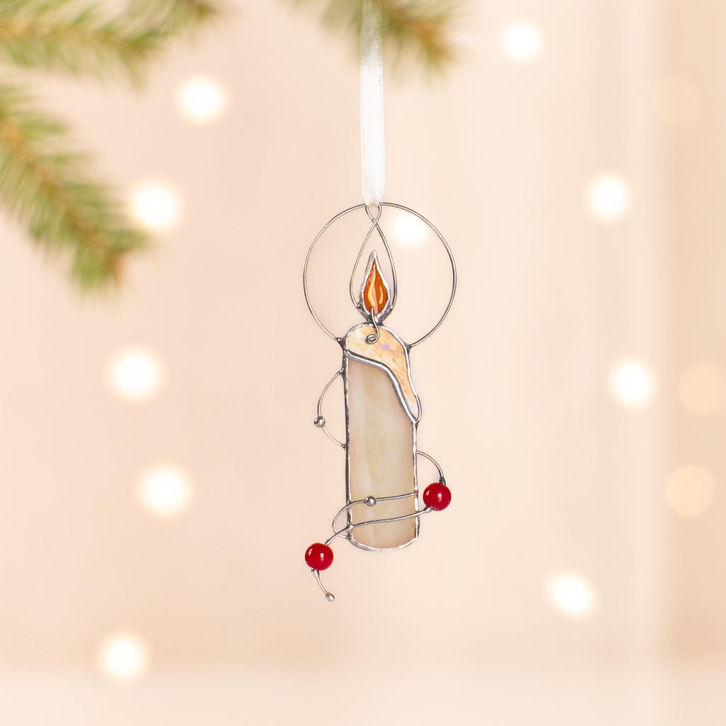 Christmas candle stained glass suncatcher Best friend Christmas gift Christmas lights stained glass window hangings Candle gift