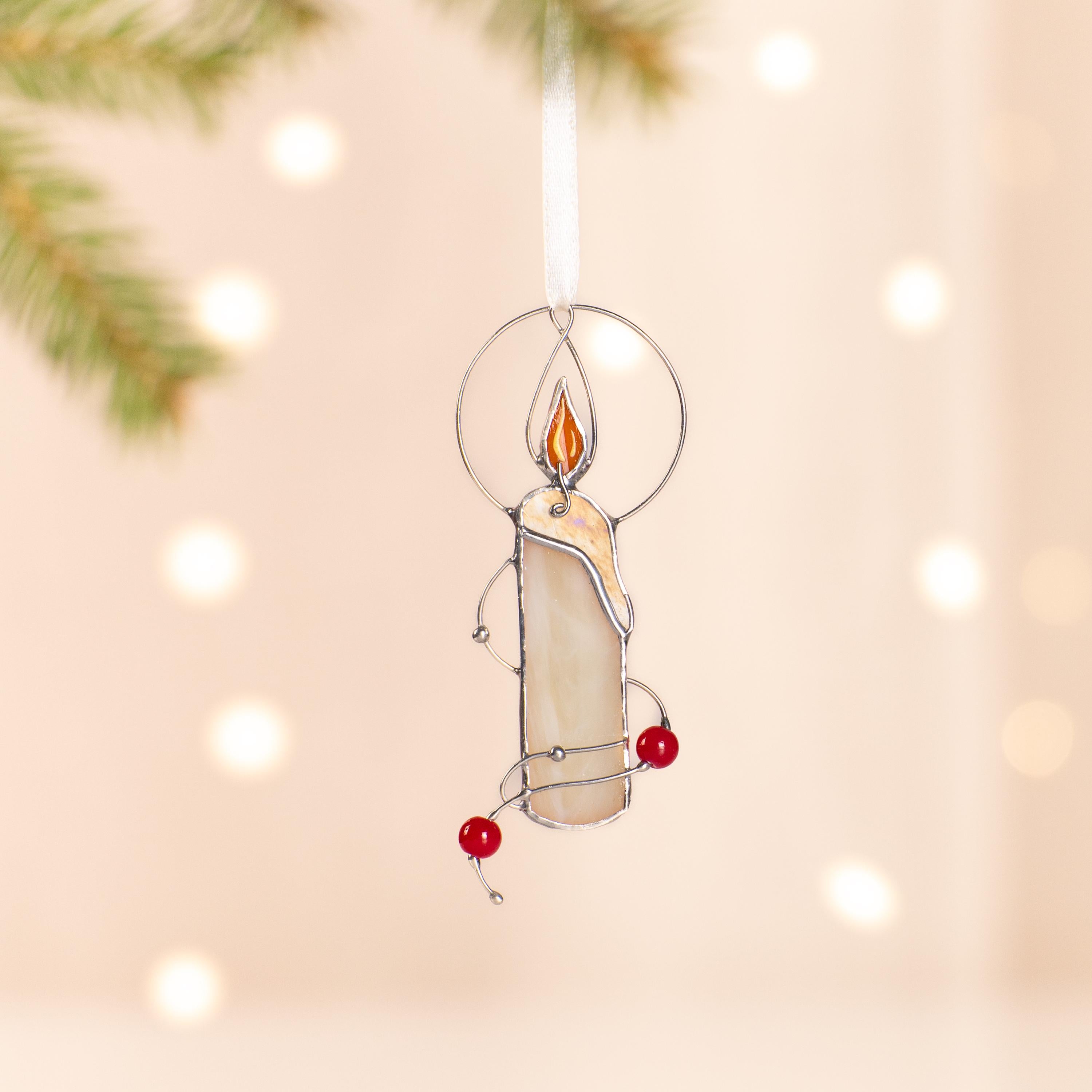 Christmas candle stained glass suncatcher Best friend Christmas gift Christmas lights stained glass window hangings Candle gift