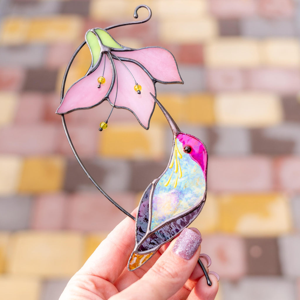 Hummingbird stained glass bird Mothers day gift Hummingbird ornament stained glass window hangings Godmother gifts Bird lover gifts