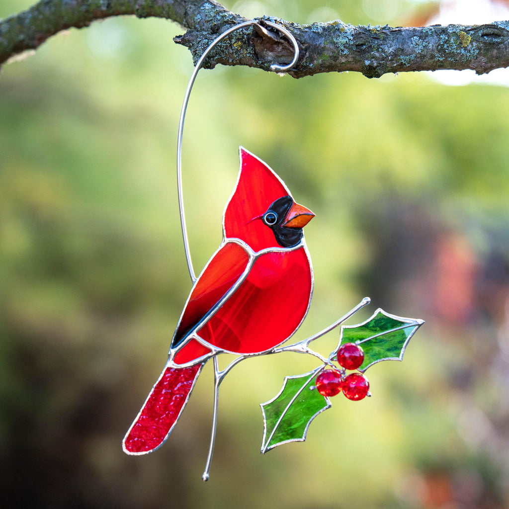 Cardinal stained glass bird Godfather gift Cardinal ornament stained glass suncatcher Bird lover gifts stained glass window hangings