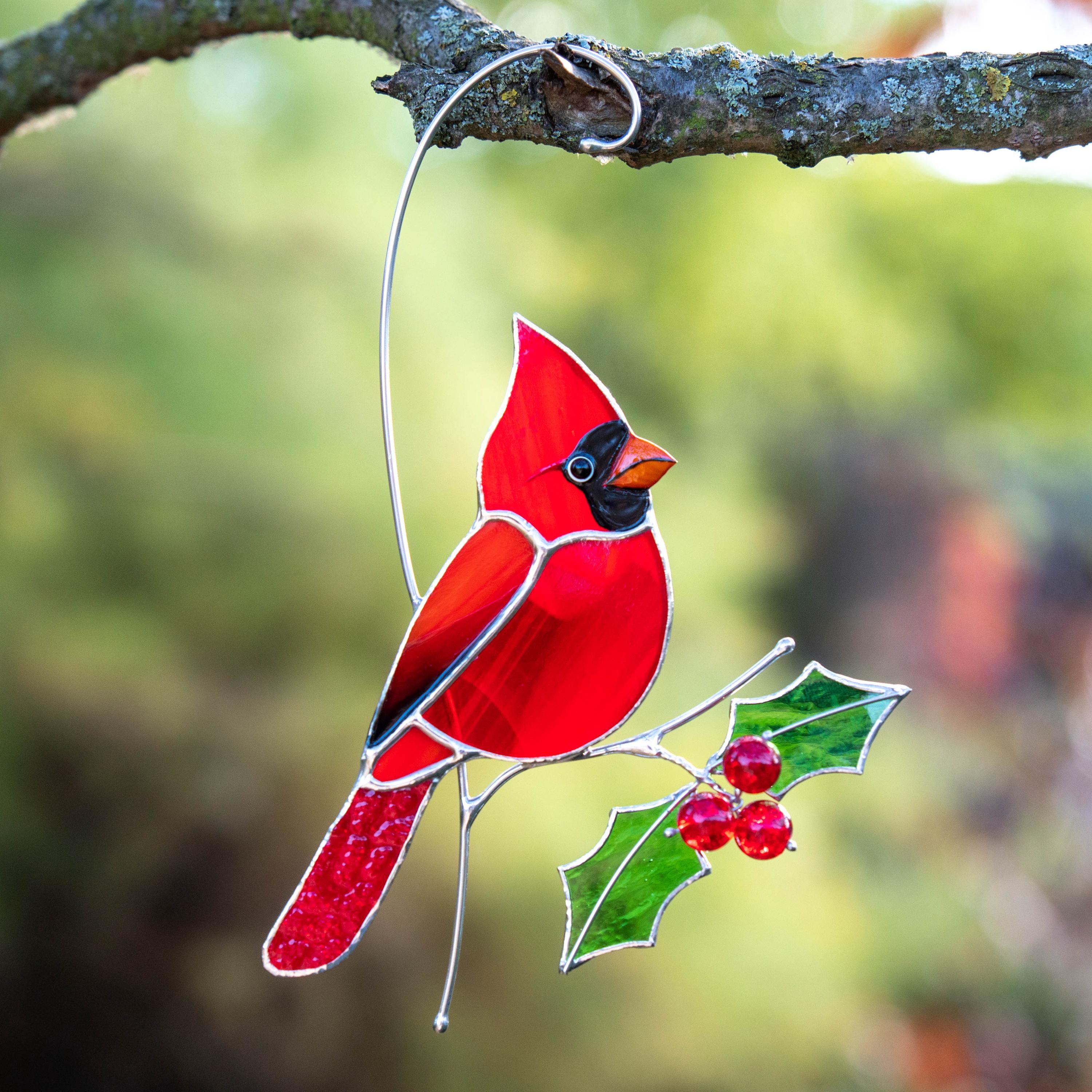 Cardinal stained glass bird Godfather gift Cardinal ornament stained glass suncatcher Bird lover gifts stained glass window hangings