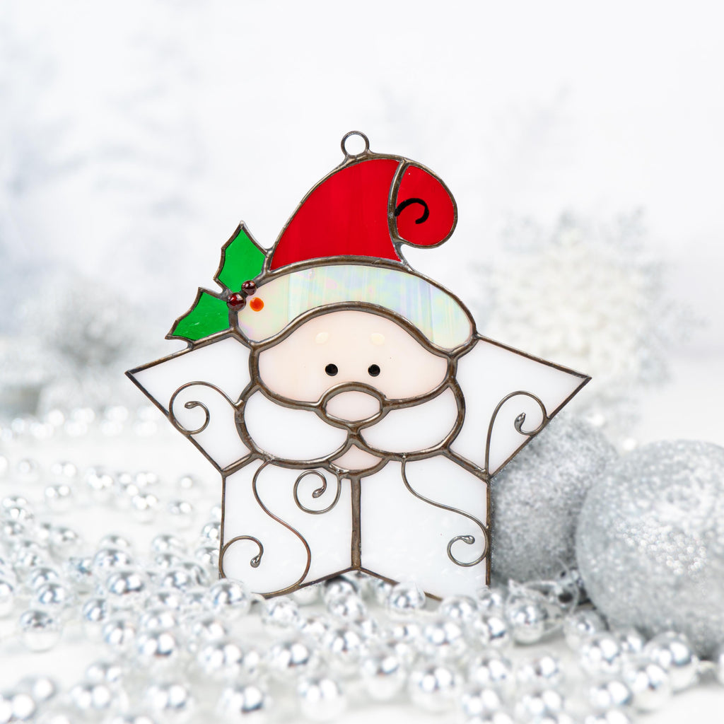 Stained glass santa ornament Grandparents Christmas gift Christmas tree ornaments stained glass window hangings Holiday hosting decor