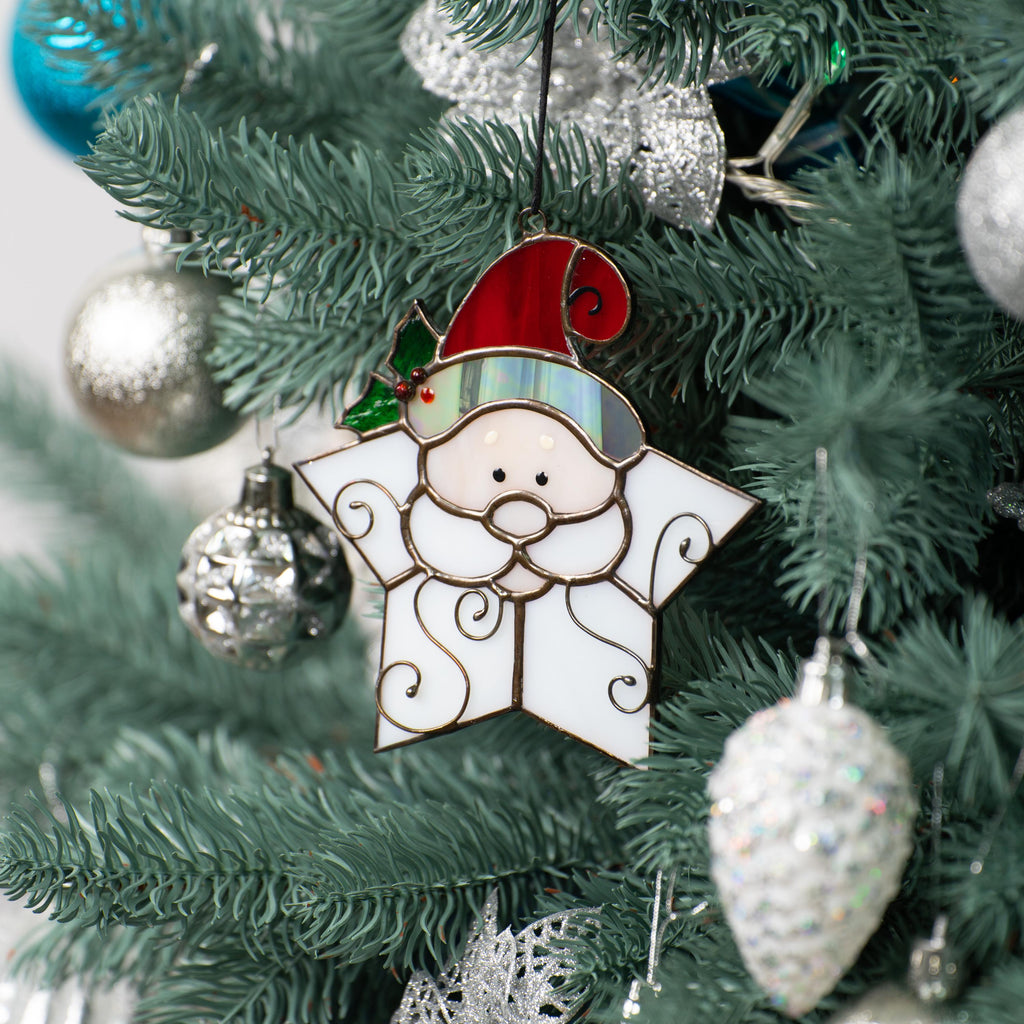 Stained glass santa ornament Grandparents Christmas gift Christmas tree ornaments stained glass window hangings Holiday hosting decor